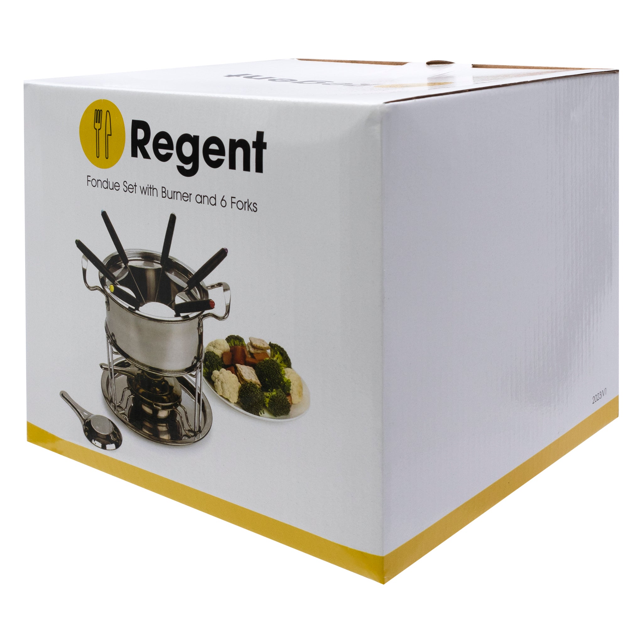 REGENT COOKWARE FONDUE SET WITH BURNER & 6 FORKS STAINLESS STEEL