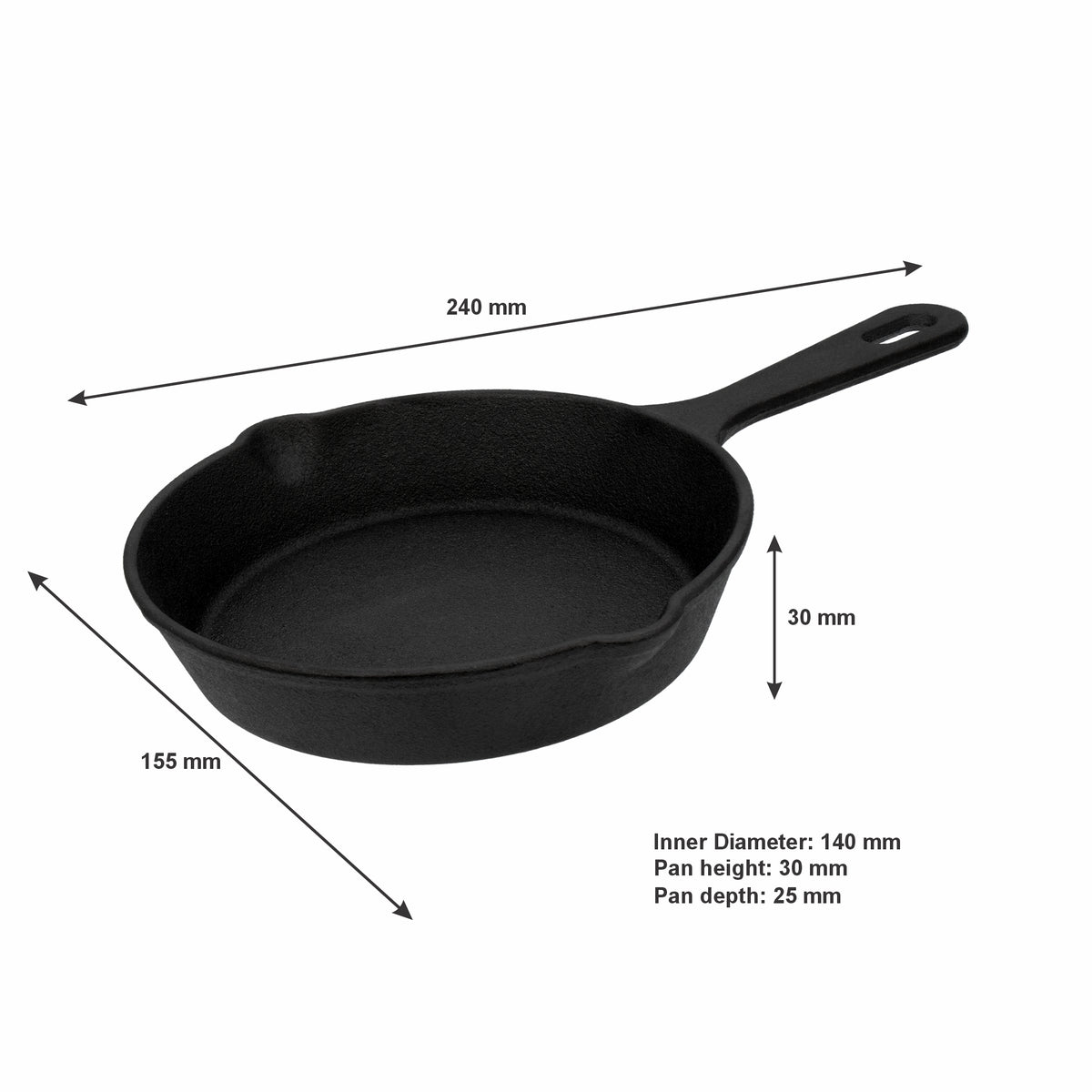 REGENT COOKWARE CAST IRON FRYING PAN, 140MM DIAX30MM