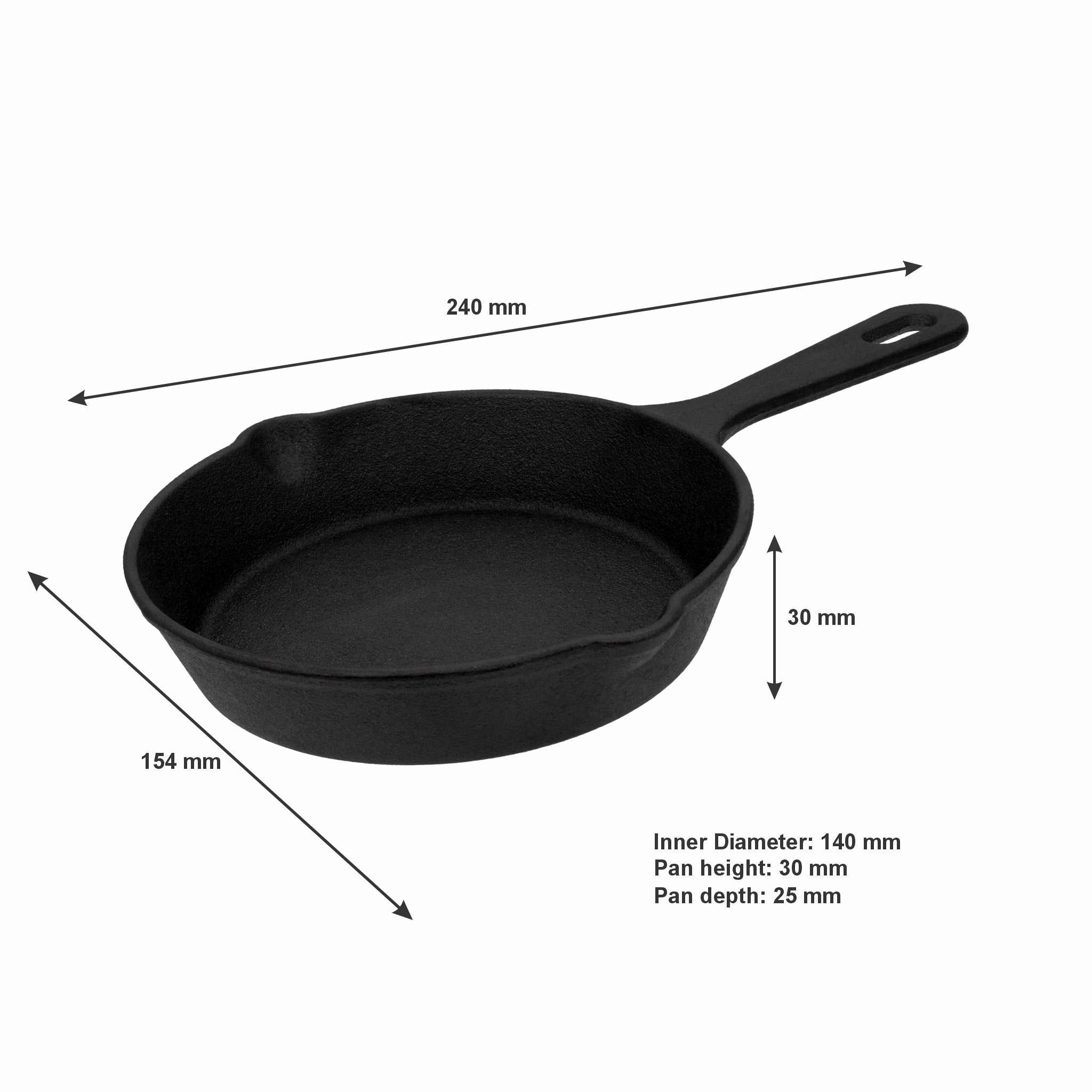 REGENT COOKWARE CAST IRON FRYING PAN, 140MM DIAX30MM