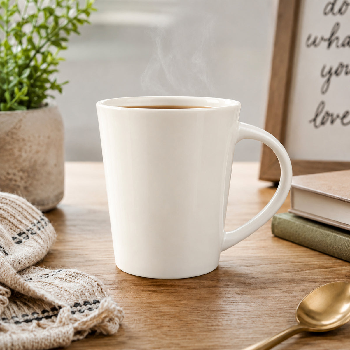 REGENT V-SHAPE WHITE COFFEE MUG, 380ML