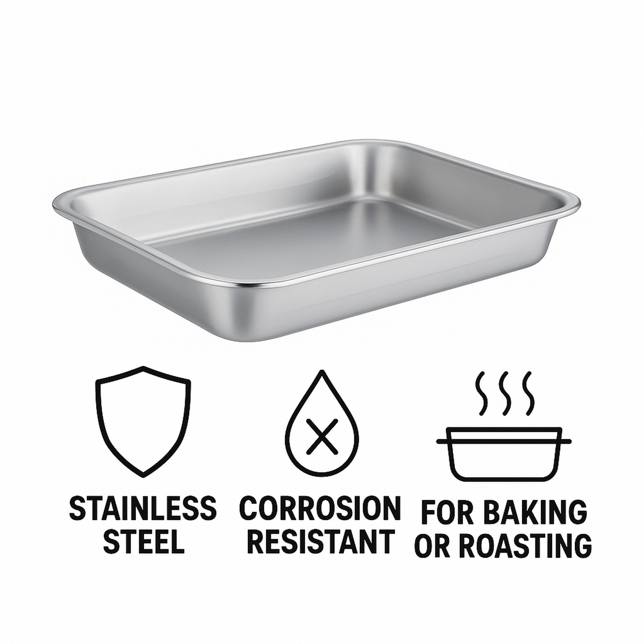 REGENT RECTANGULAR ROASTING DISH STAINLESS STEEL, 266X196X45MM