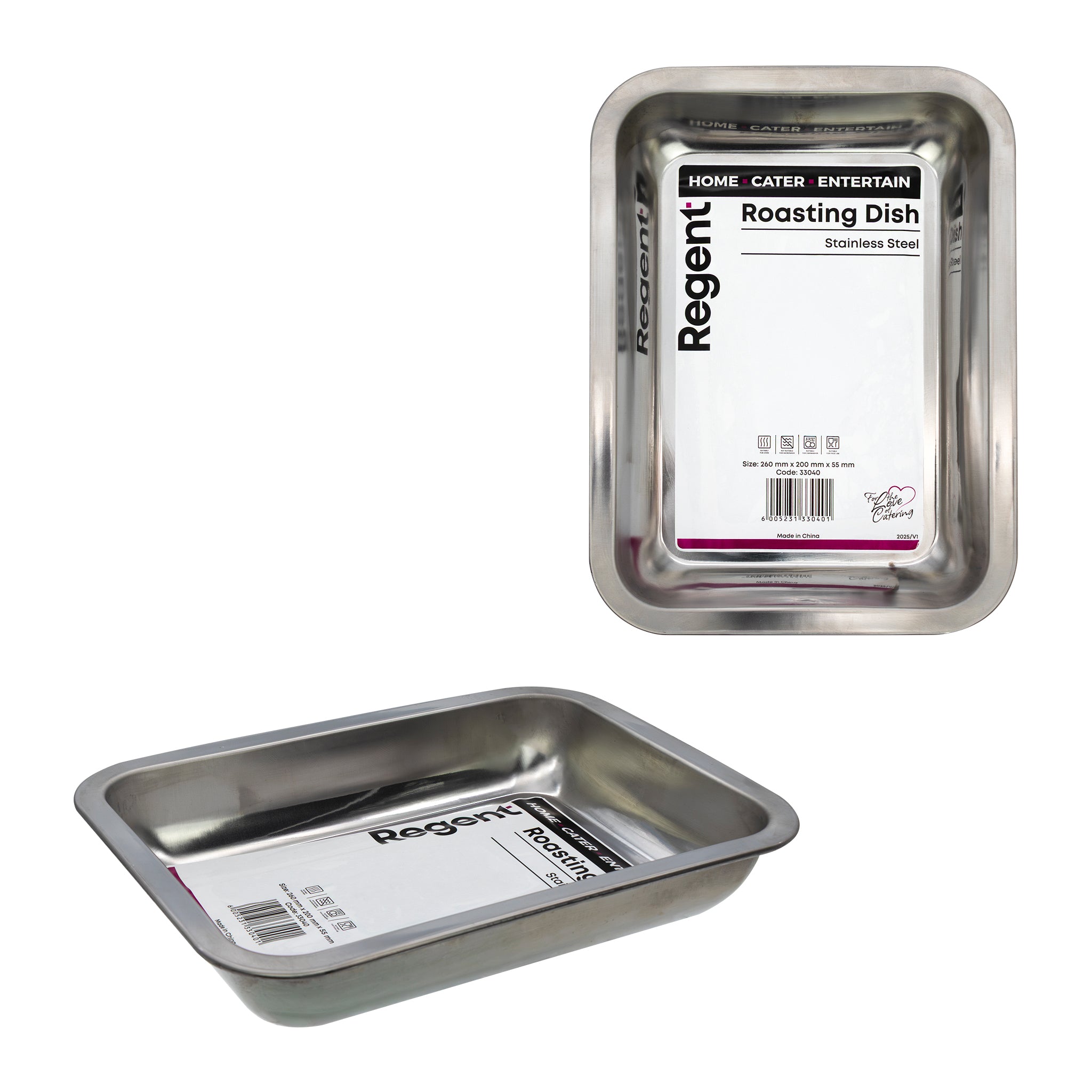 REGENT RECTANGULAR ROASTING DISH STAINLESS STEEL, 266X196X45MM