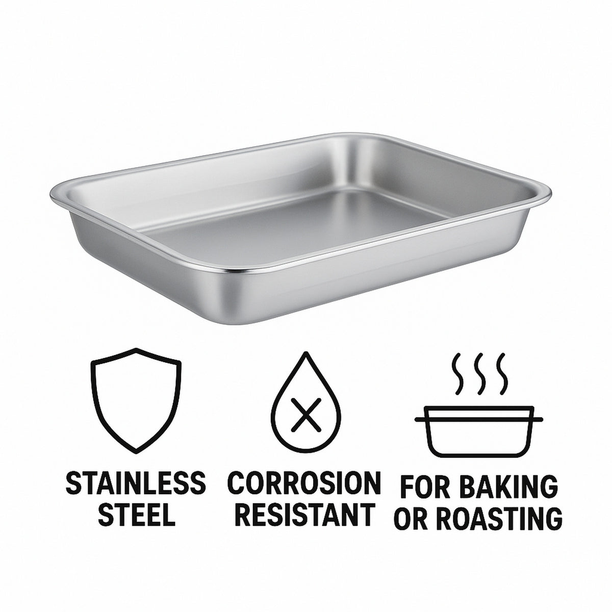 REGENT RECTANGULAR ROASTING DISH STAINLESS STEEL, 355X265X45MM