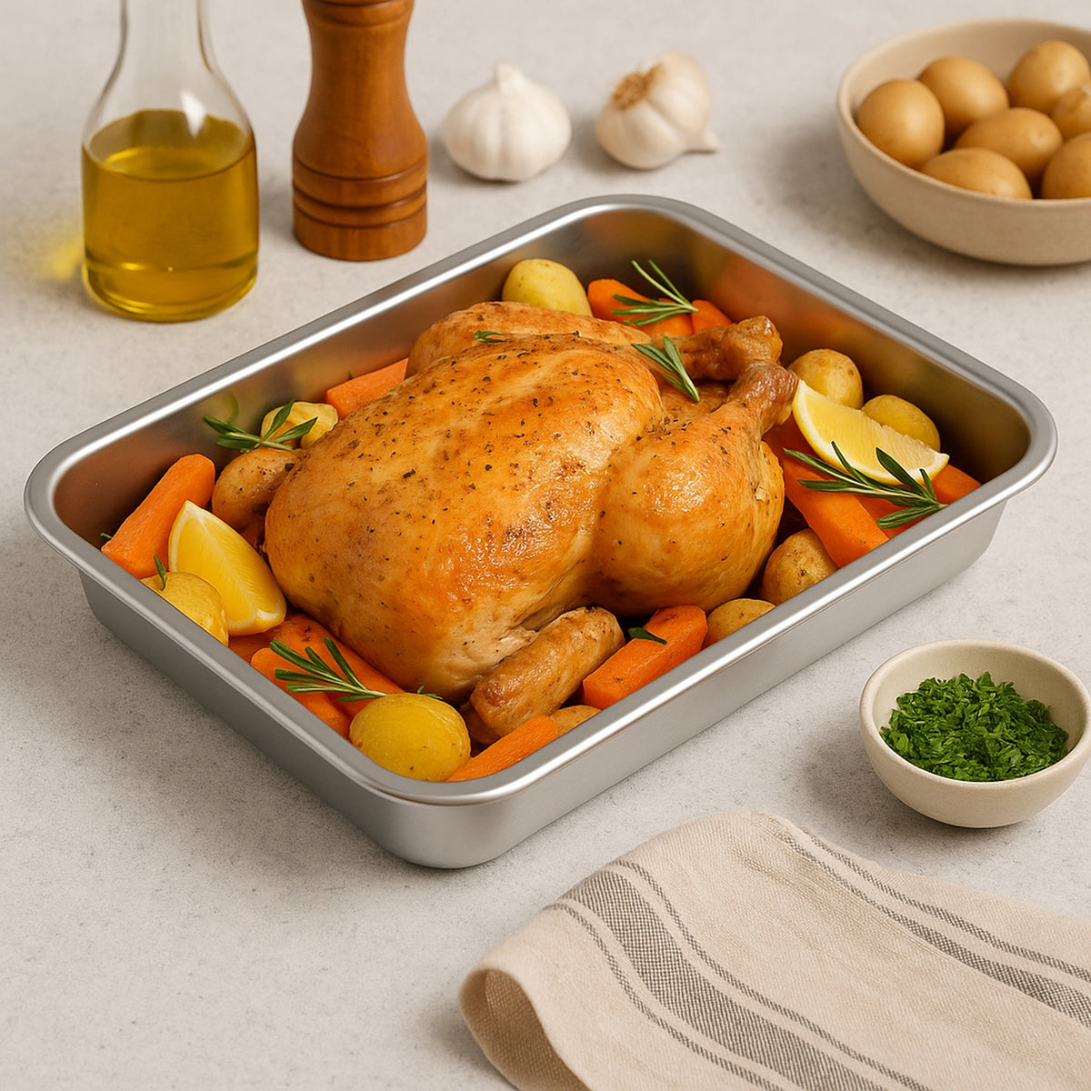 REGENT RECTANGULAR ROASTING DISH STAINLESS STEEL, 355X265X45MM