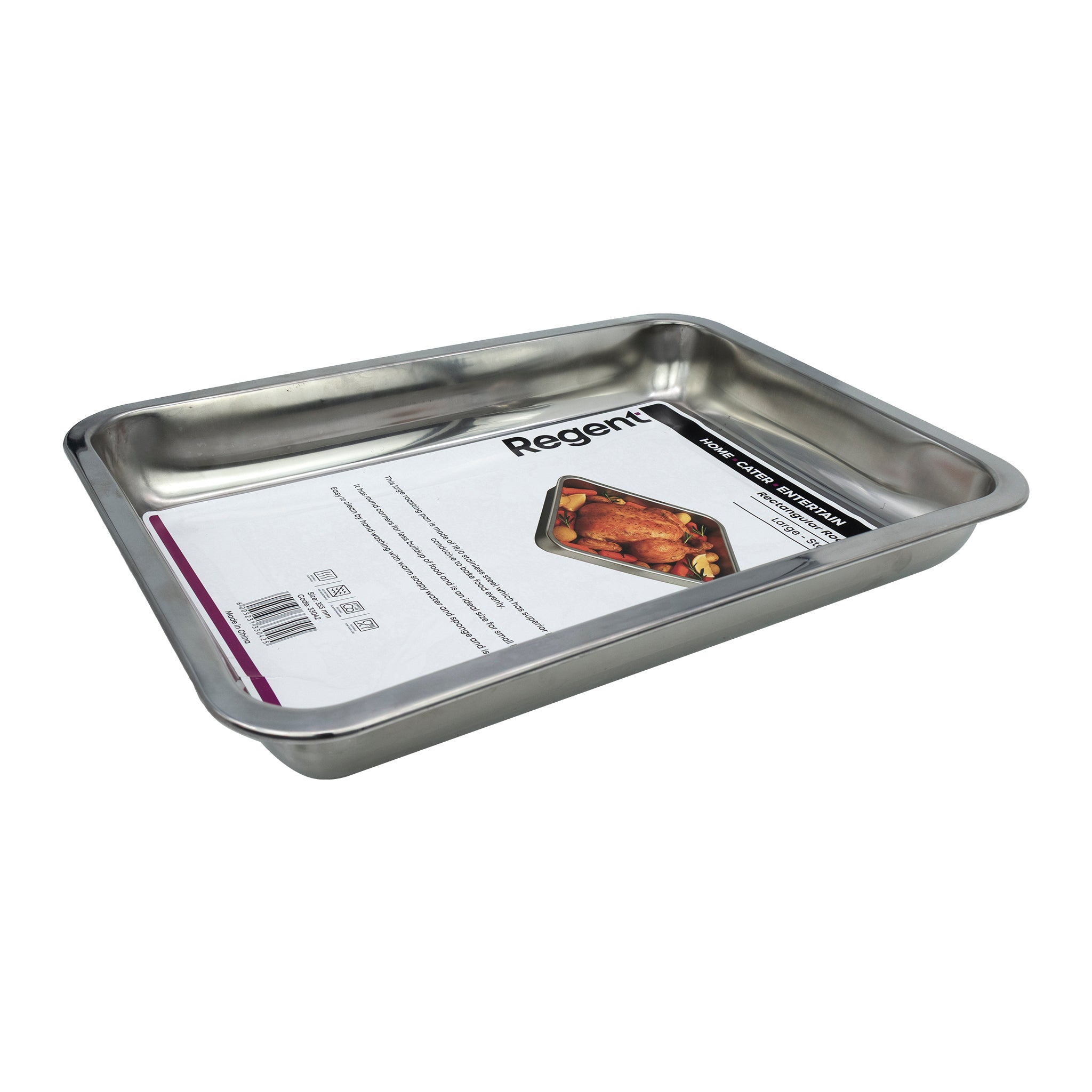 REGENT RECTANGULAR ROASTING DISH STAINLESS STEEL, 355X265X45MM
