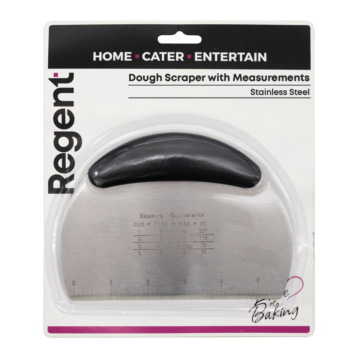 REGENT BAKEWARE DOUGH SCRAPER WITH MEASURE EQUIVALENTS STAINLESS STEEL, 160X118MM