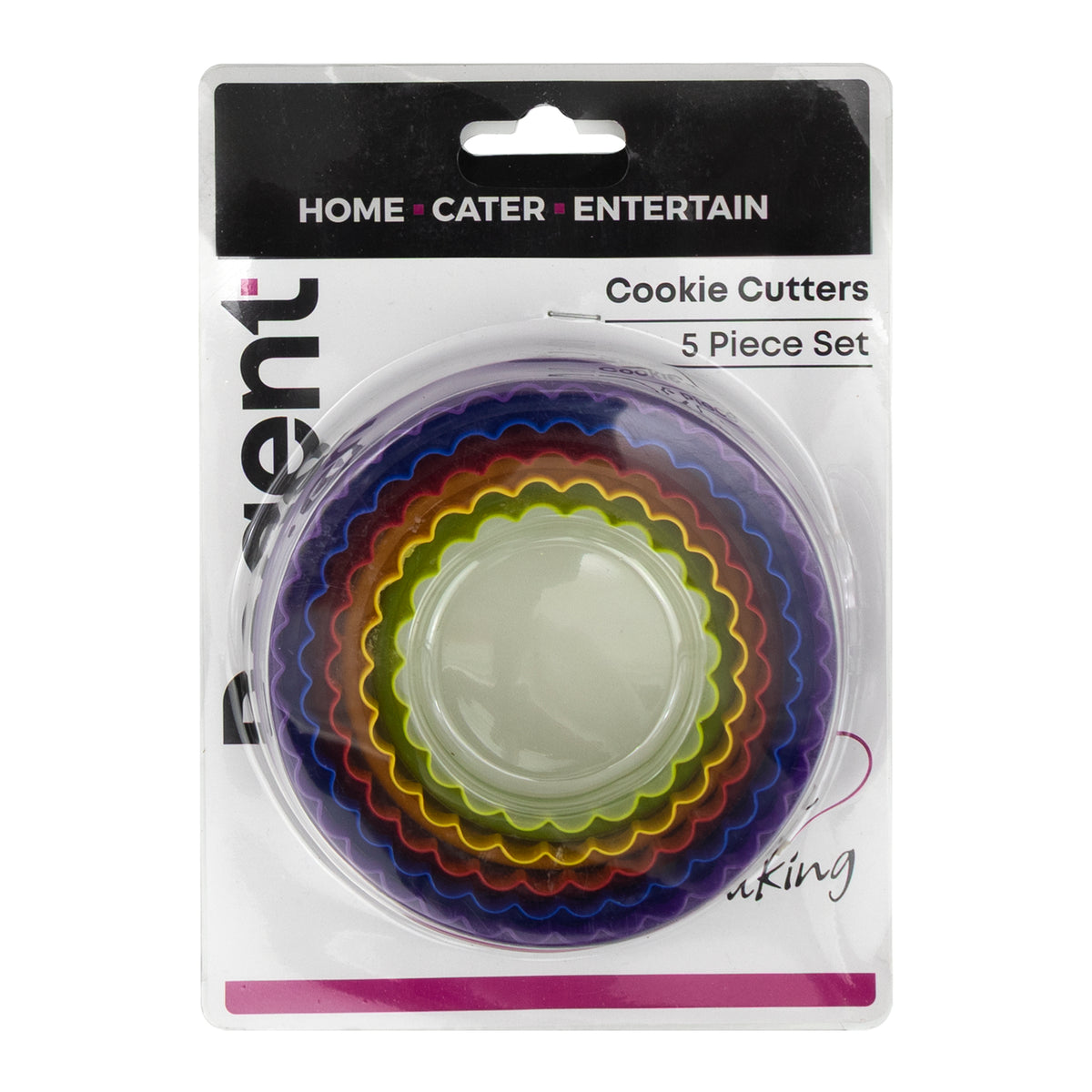 REGENT BAKEWARE COOKIE CUTTERS FLUTED MULTI-COLOURED 5PCS SET