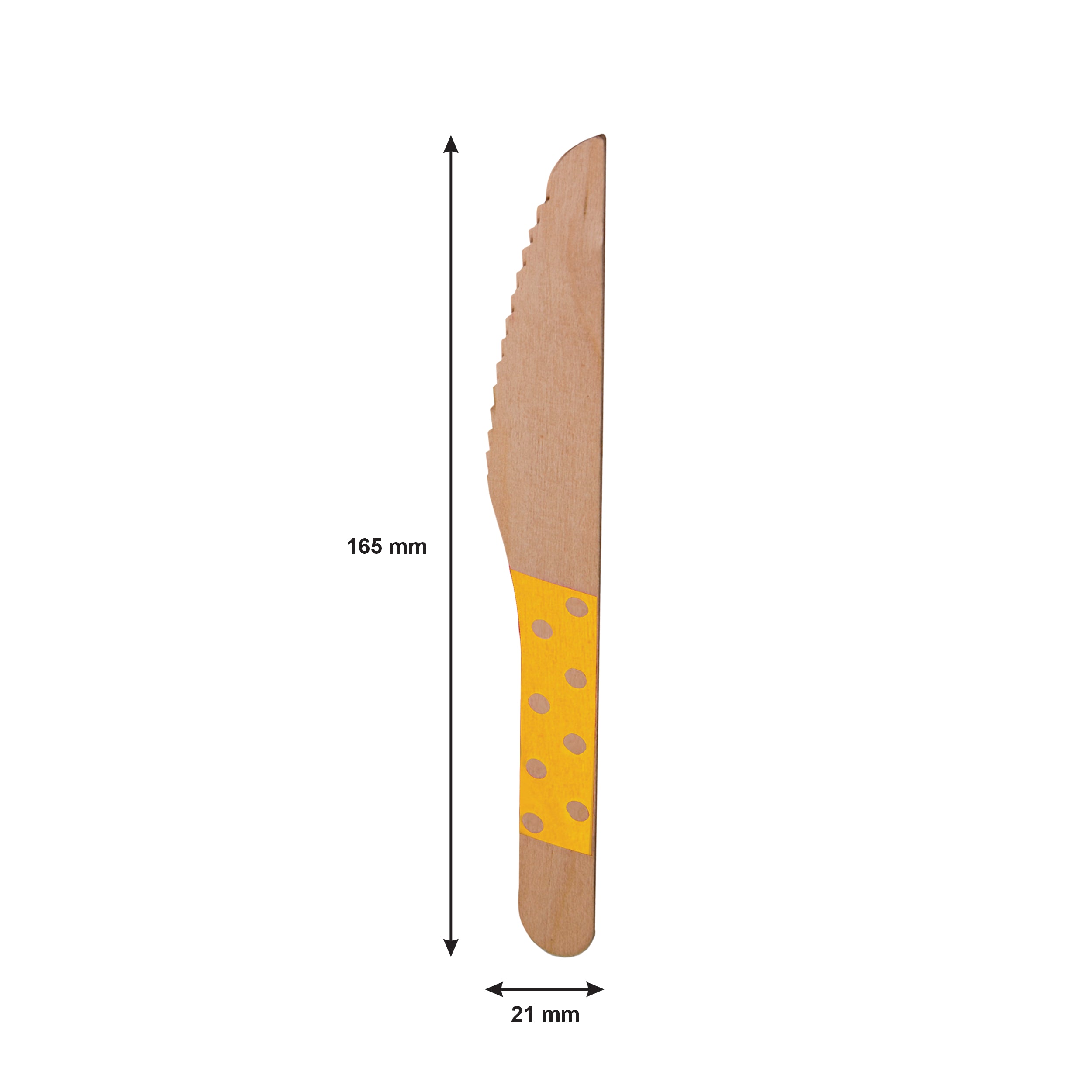 REGENT DISPOSABLE WOODEN KNIVES WITH COLOURED POLKA DOTS 24PK, 160MM