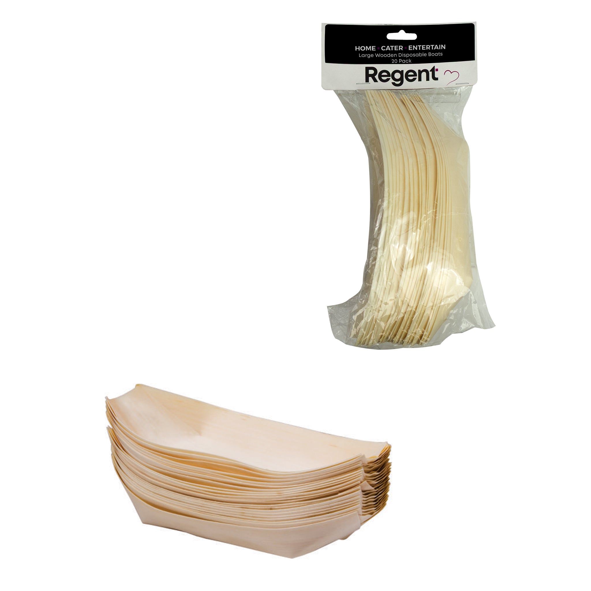 REGENT DISPOSABLE WOODEN BOAT LARGE 20PK, 220MM