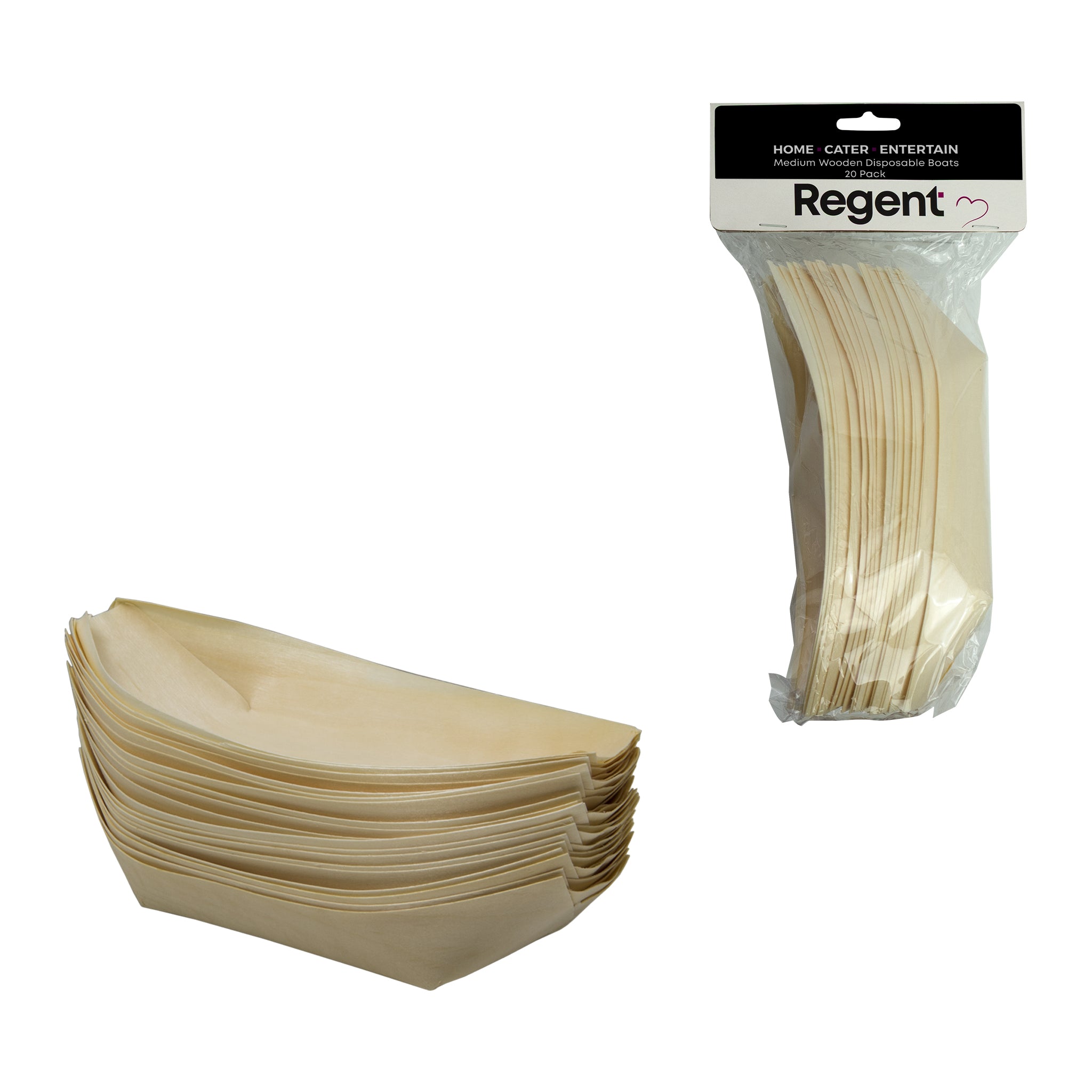 REGENT DISPOSABLE WOODEN BOATS MEDIUM 20PK, 190MM