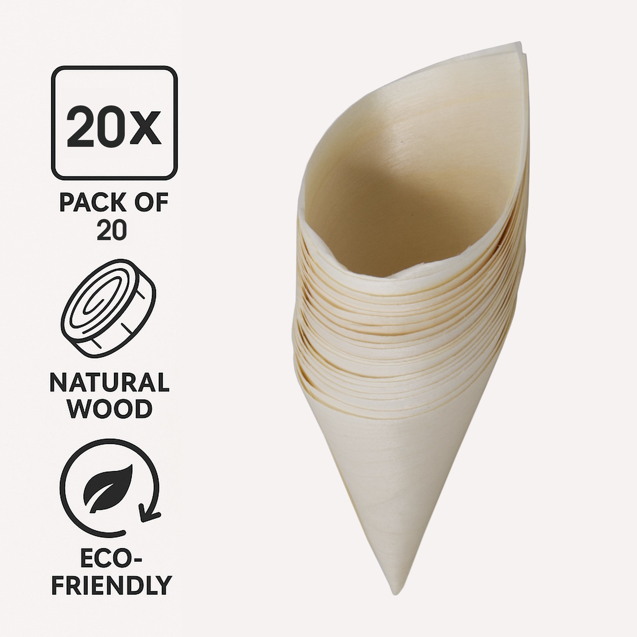 REGENT DISPOSABLE WOODEN CONES 20PK, 125MM