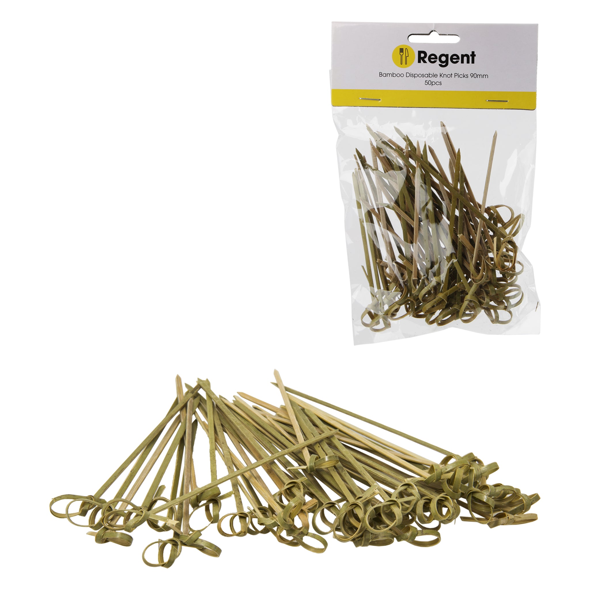 REGENT DISPOSABLE BAMBOO KNOT PICKS 50PK, 90MM