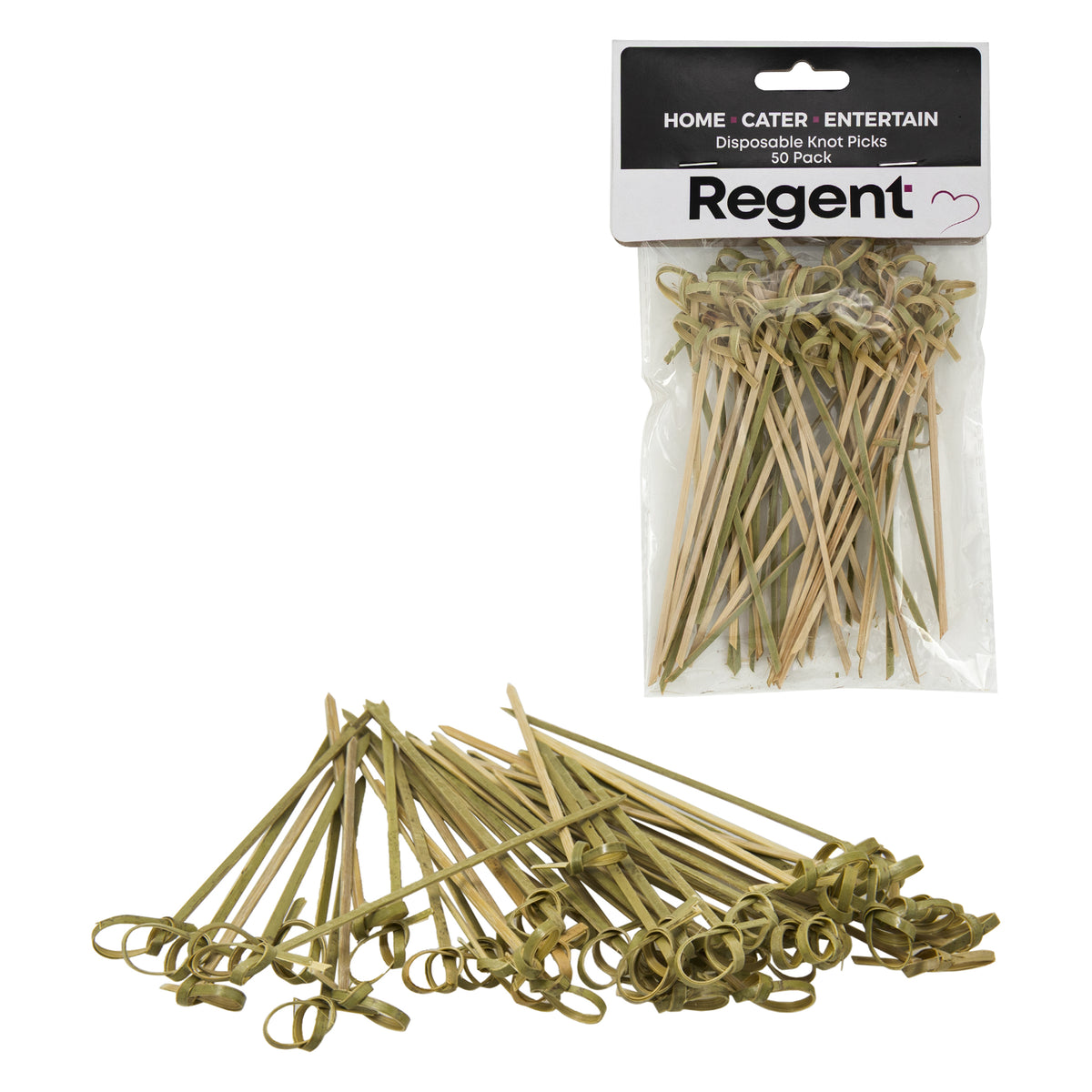REGENT DISPOSABLE BAMBOO KNOT PICKS 50PK, 90MM