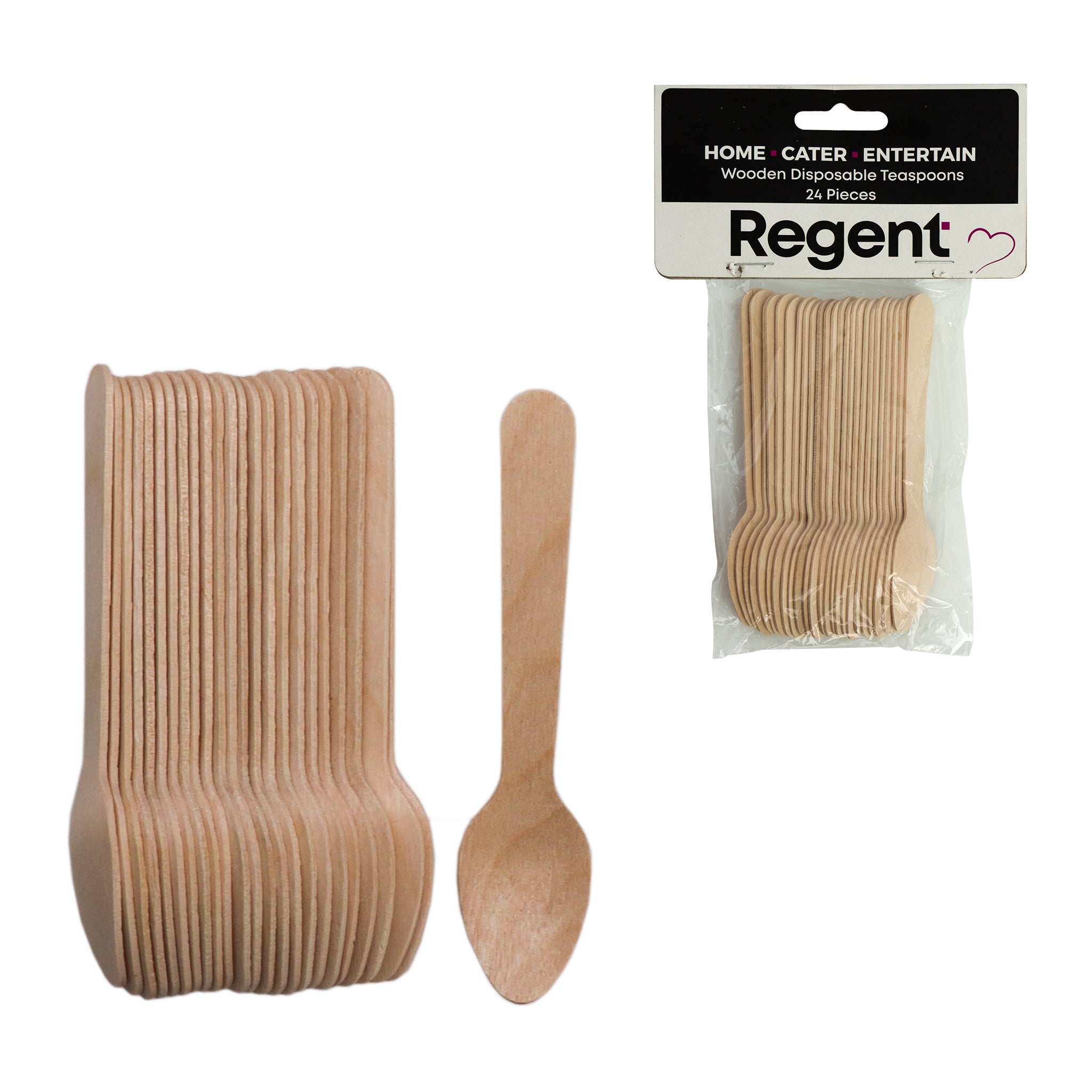 REGENT DISPOSABLE WOODEN TEASPOONS 24PK, 110MM
