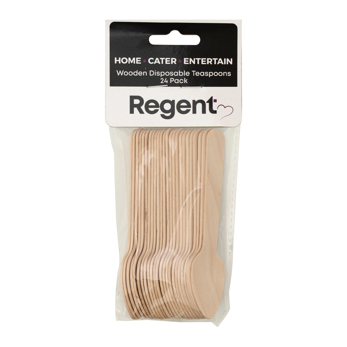 REGENT DISPOSABLE WOODEN TEASPOONS 24PK, 110MM