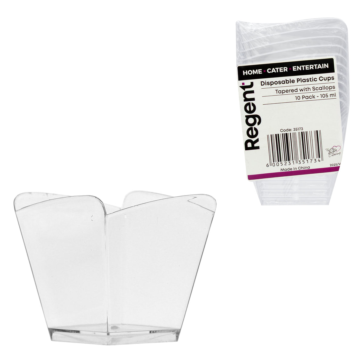 REGENT DISPOSABLE PLASTIC CUPS TAPERED WITH SCALLOPS 10PK, 105ML
