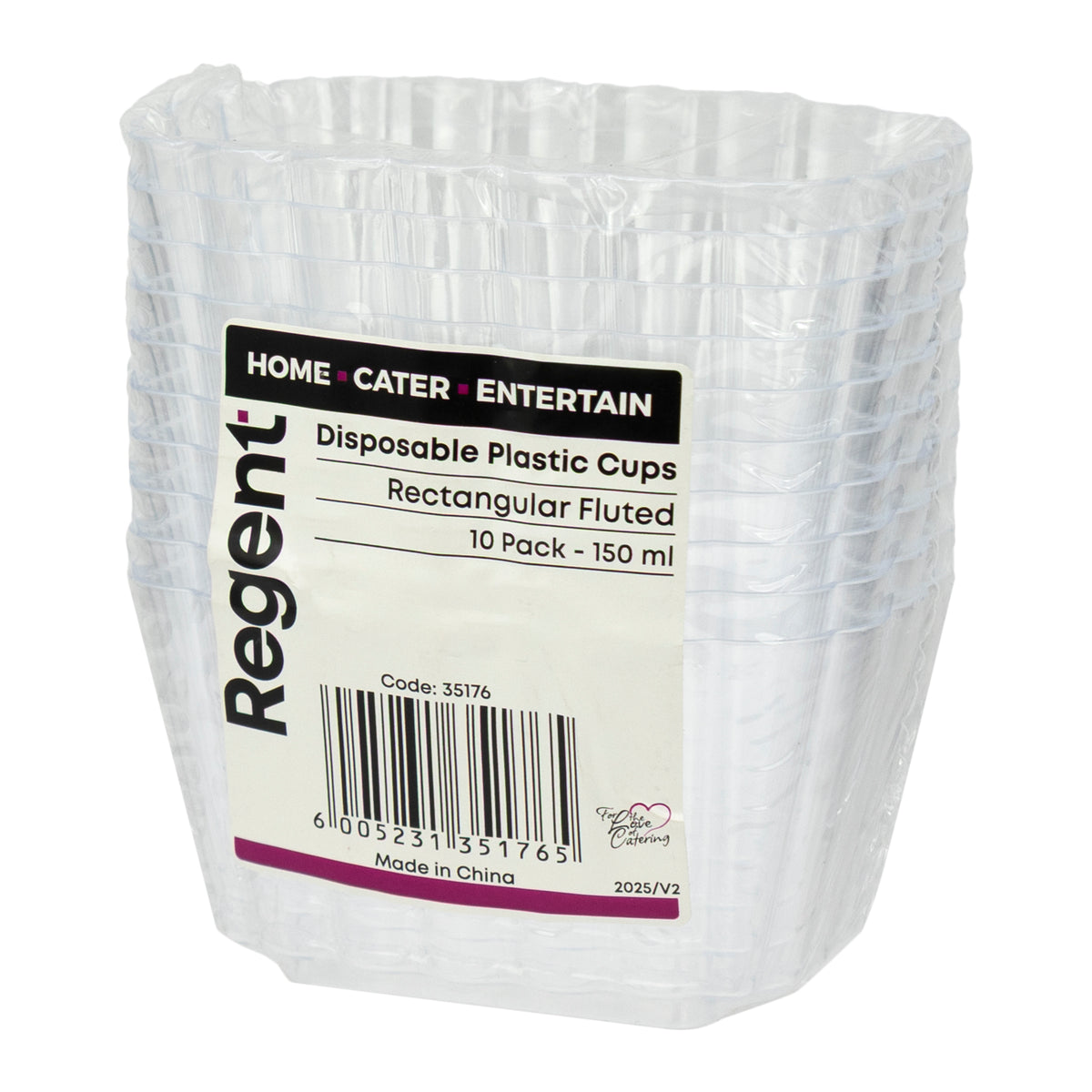 REGENT DISPOSABLE PLASTIC CUPS RECTANGULAR FLUTED 10PK, 150ML
