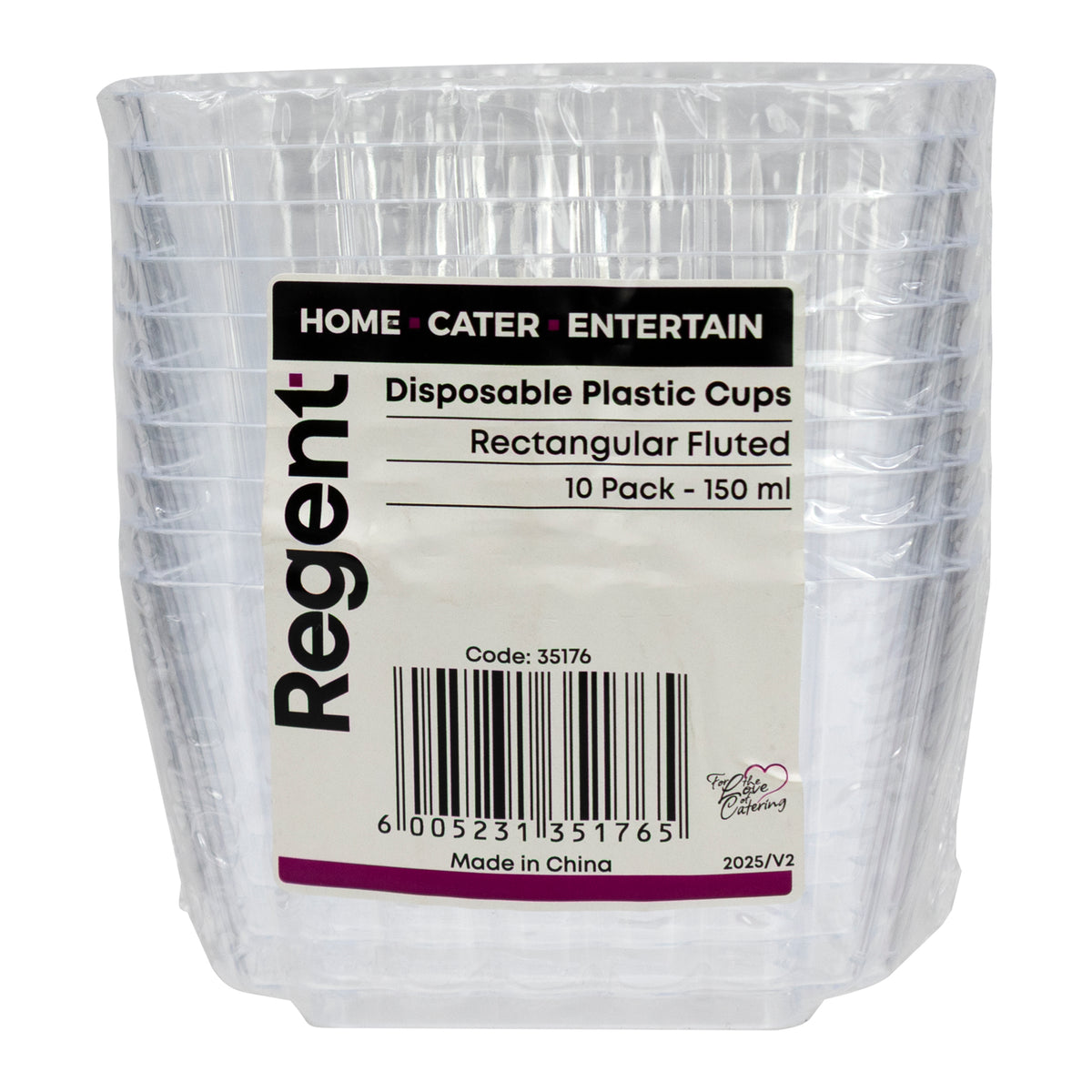 REGENT DISPOSABLE PLASTIC CUPS RECTANGULAR FLUTED 10PK, 150ML