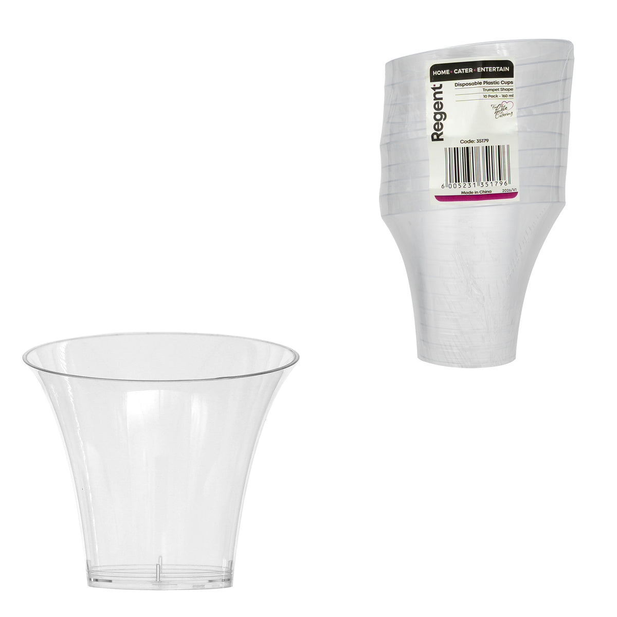 REGENT DISPOSABLE PLASTIC CUPS TRUMPET 10PK, 160ML
