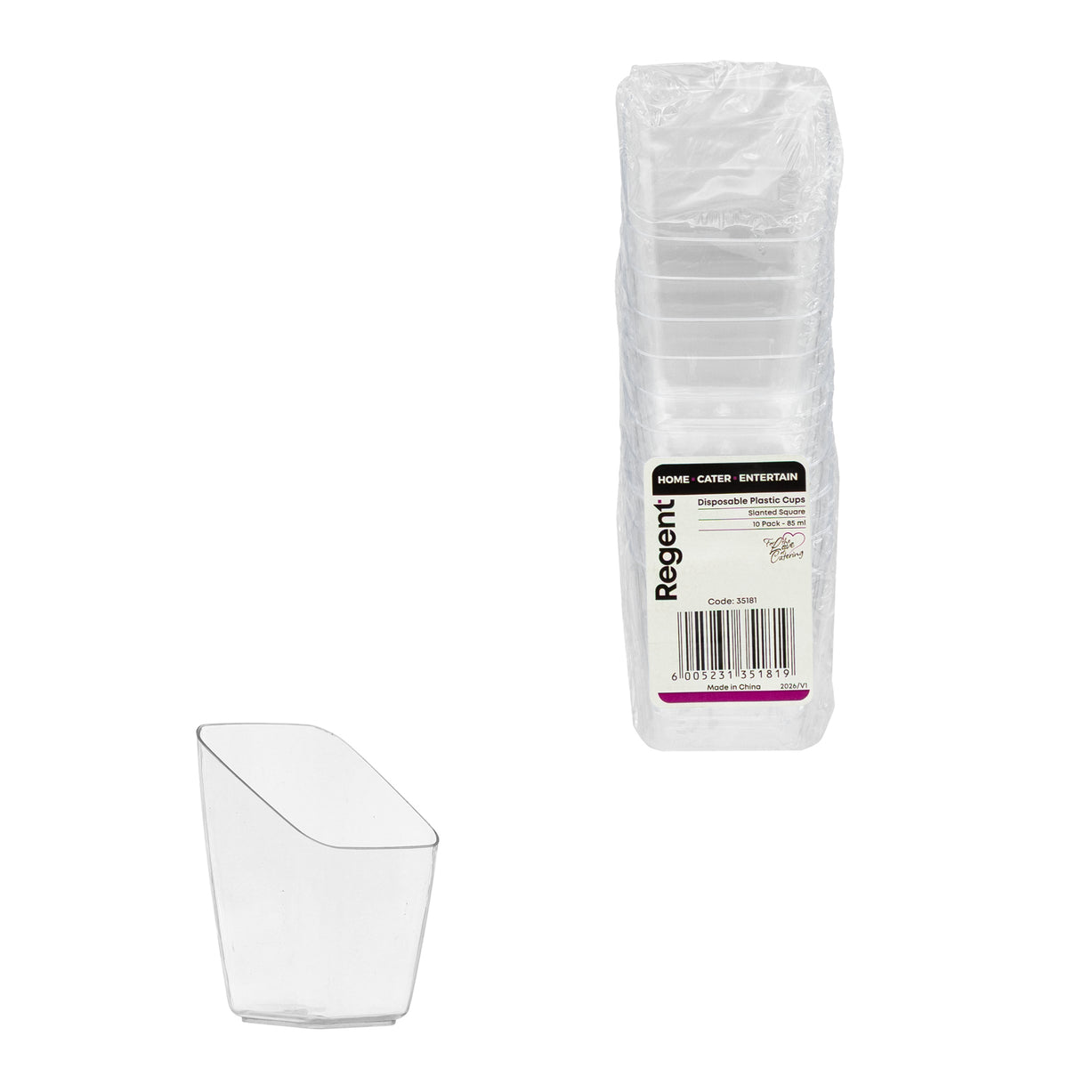 REGENT DISPOSABLE PLASTIC CUPS SQUARE SLANTED 10PK, 85ML