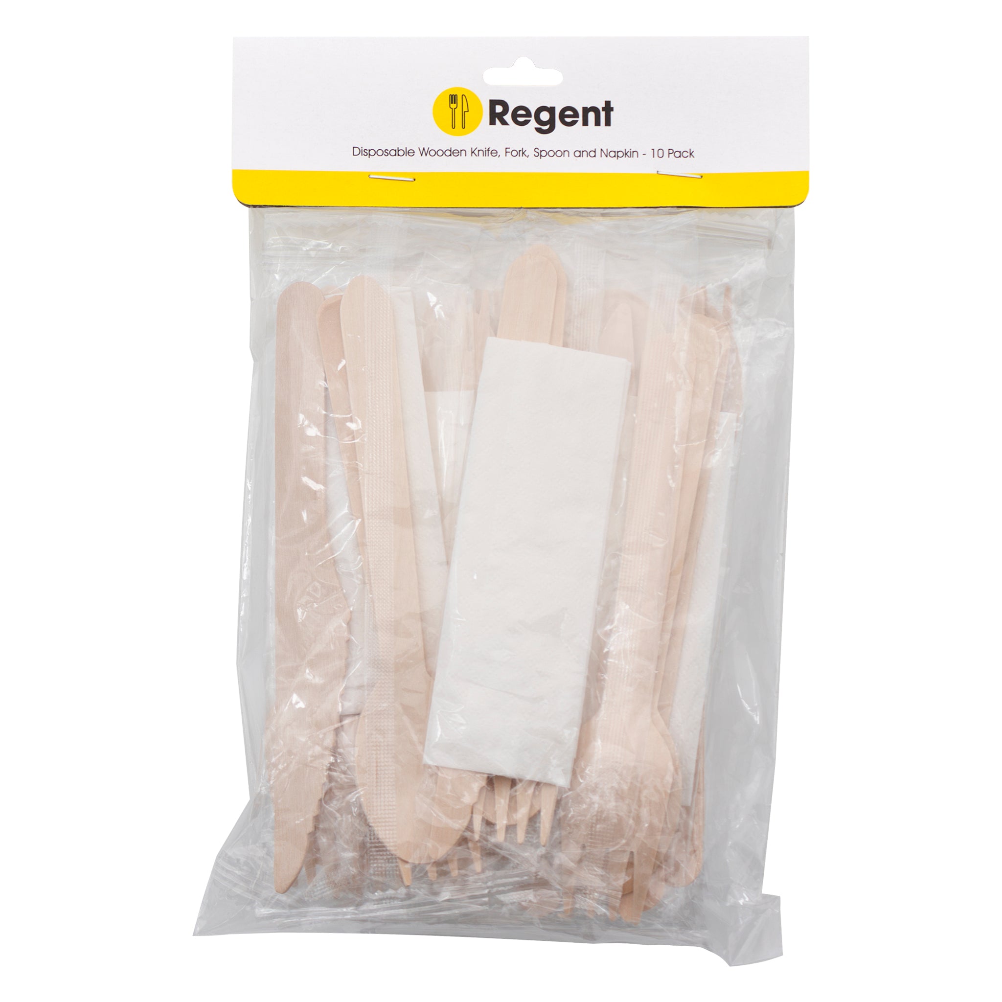 REGENT DISPOSABLE WOODEN KNIFE, FORK, SPOON & NAPKIN (4PCS) 10PK