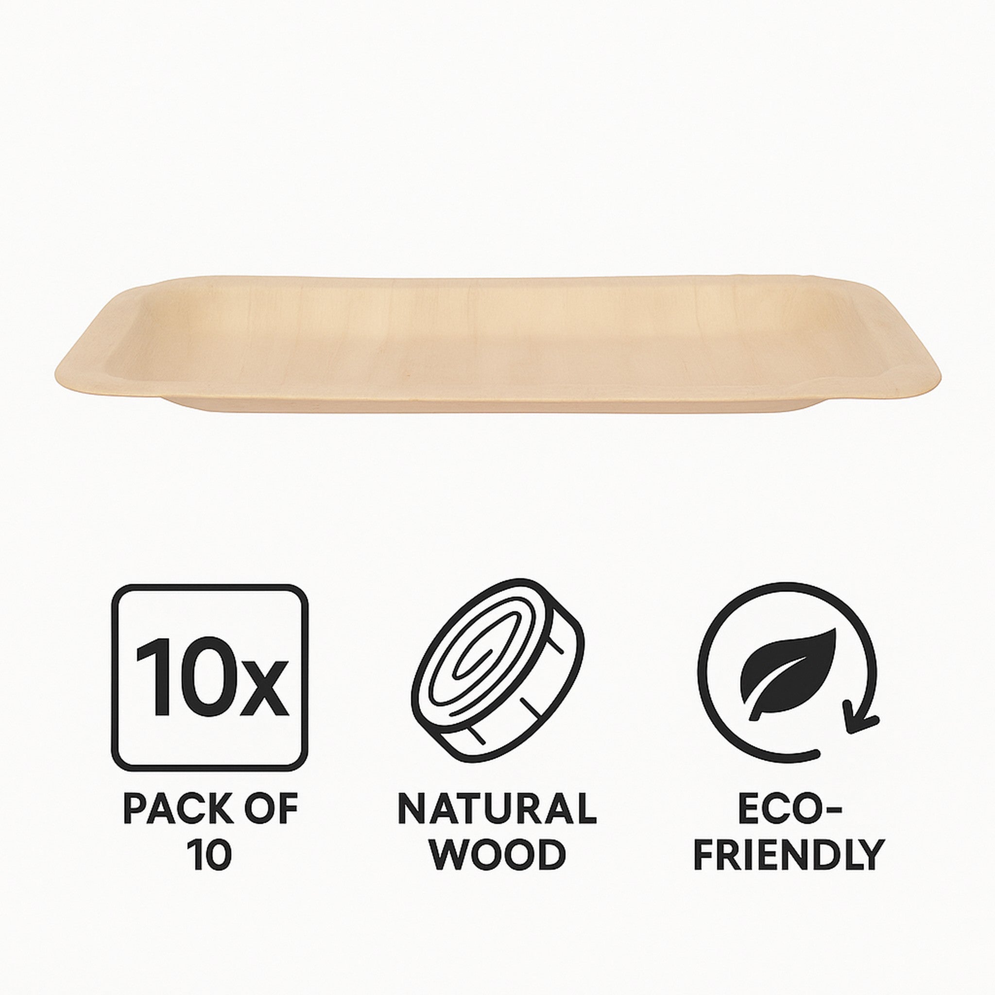 REGENT DISPOSABLE WOODEN RECTANGULAR PLATES 10PK, 190MM