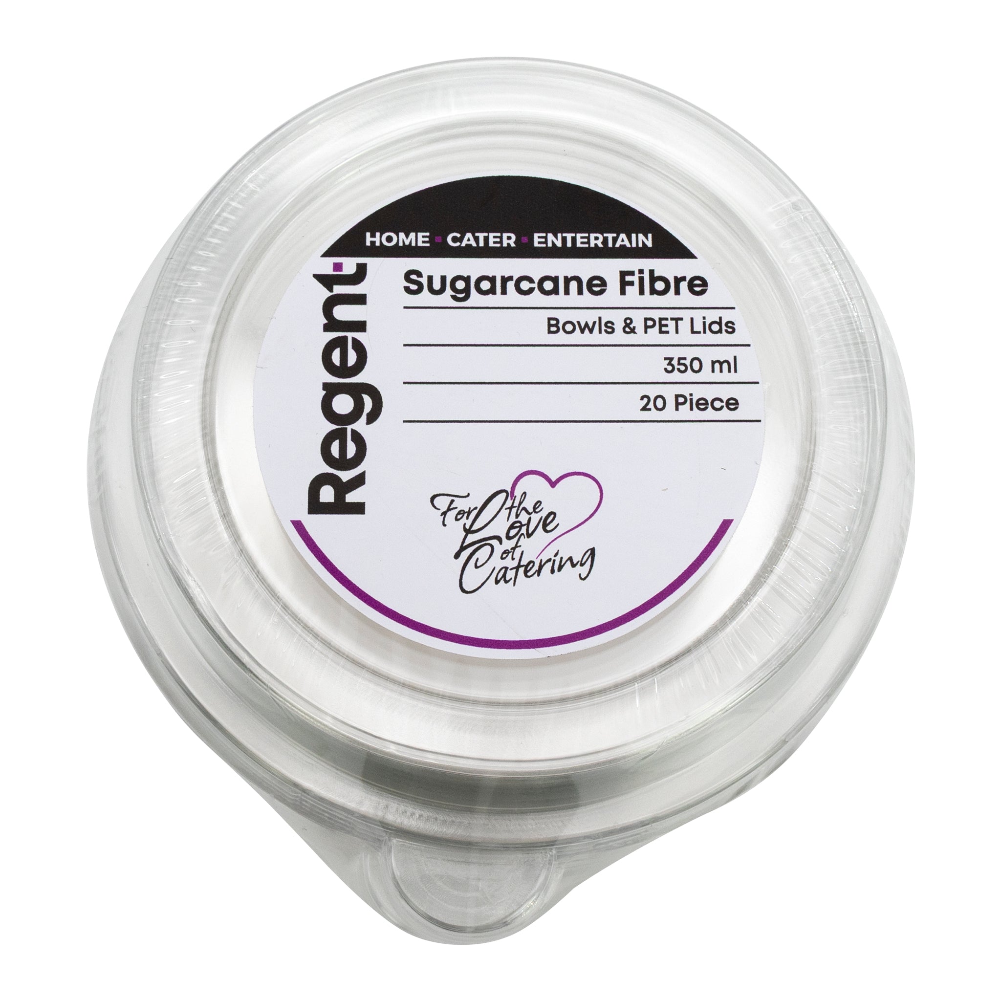 REGENT SUGARCANE FIBRE BOWLS & PET LIDS 350ML, 20PCS