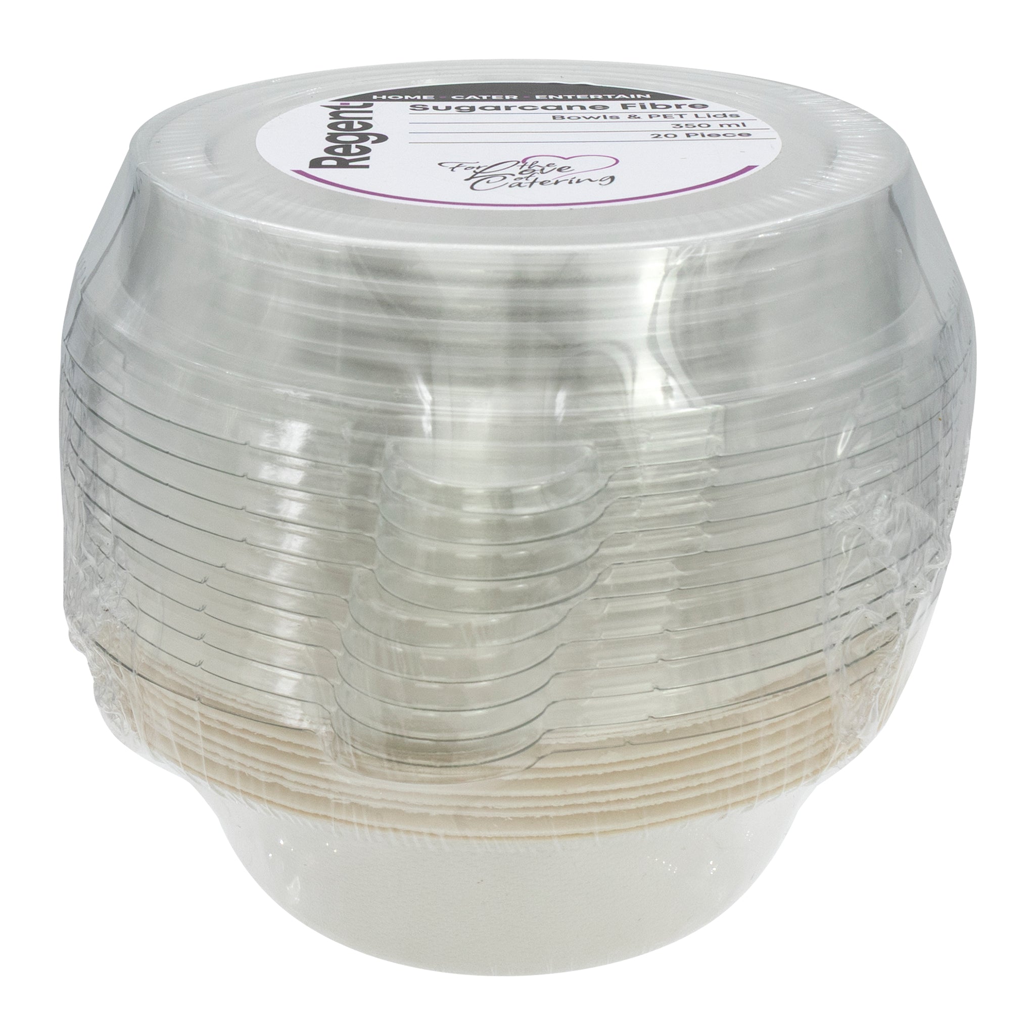 REGENT SUGARCANE FIBRE BOWLS & PET LIDS 350ML, 20PCS