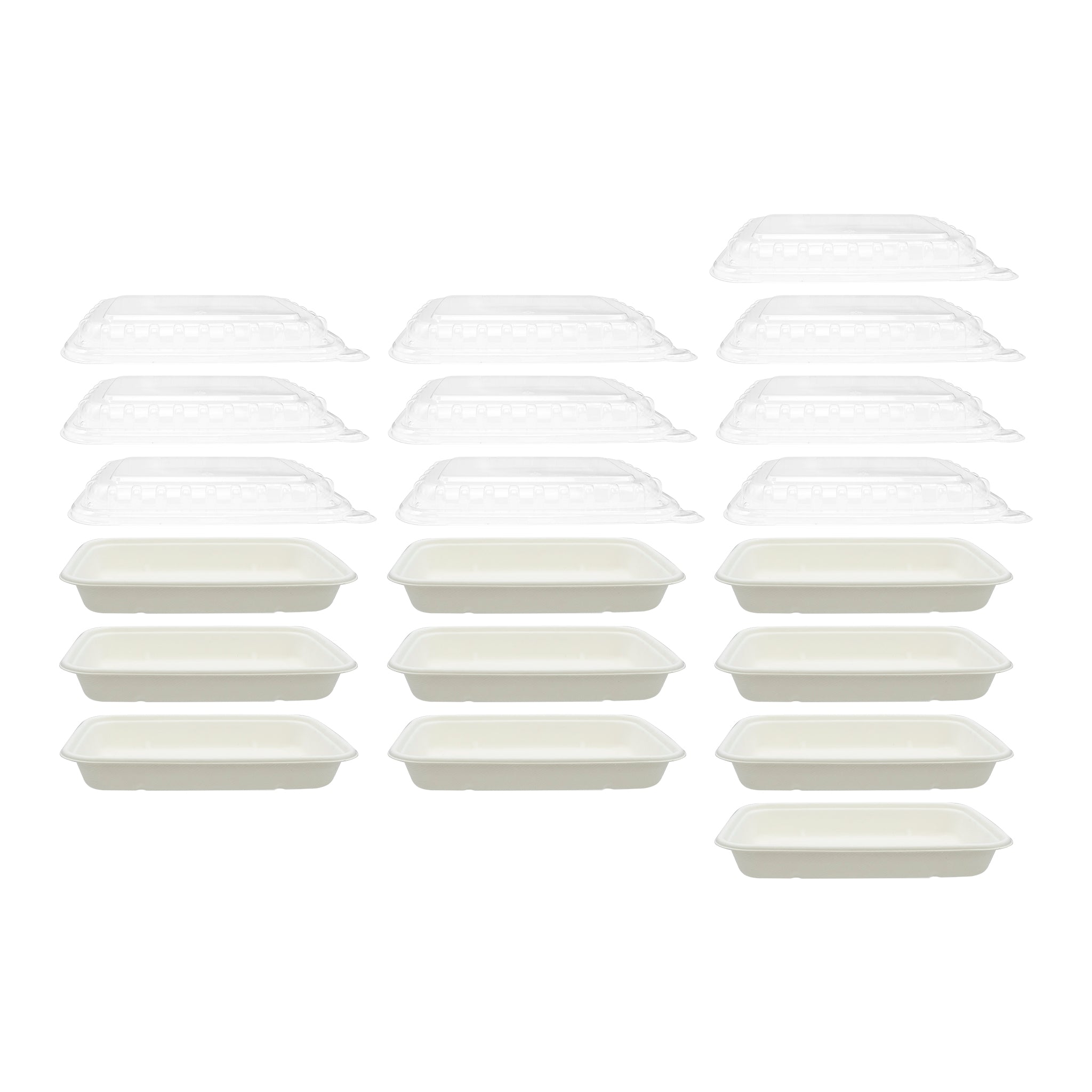 REGENT SUGARCANE FIBRE RECTANGULAR CONTAINER 500ML & PET LIDS, 20 PCS