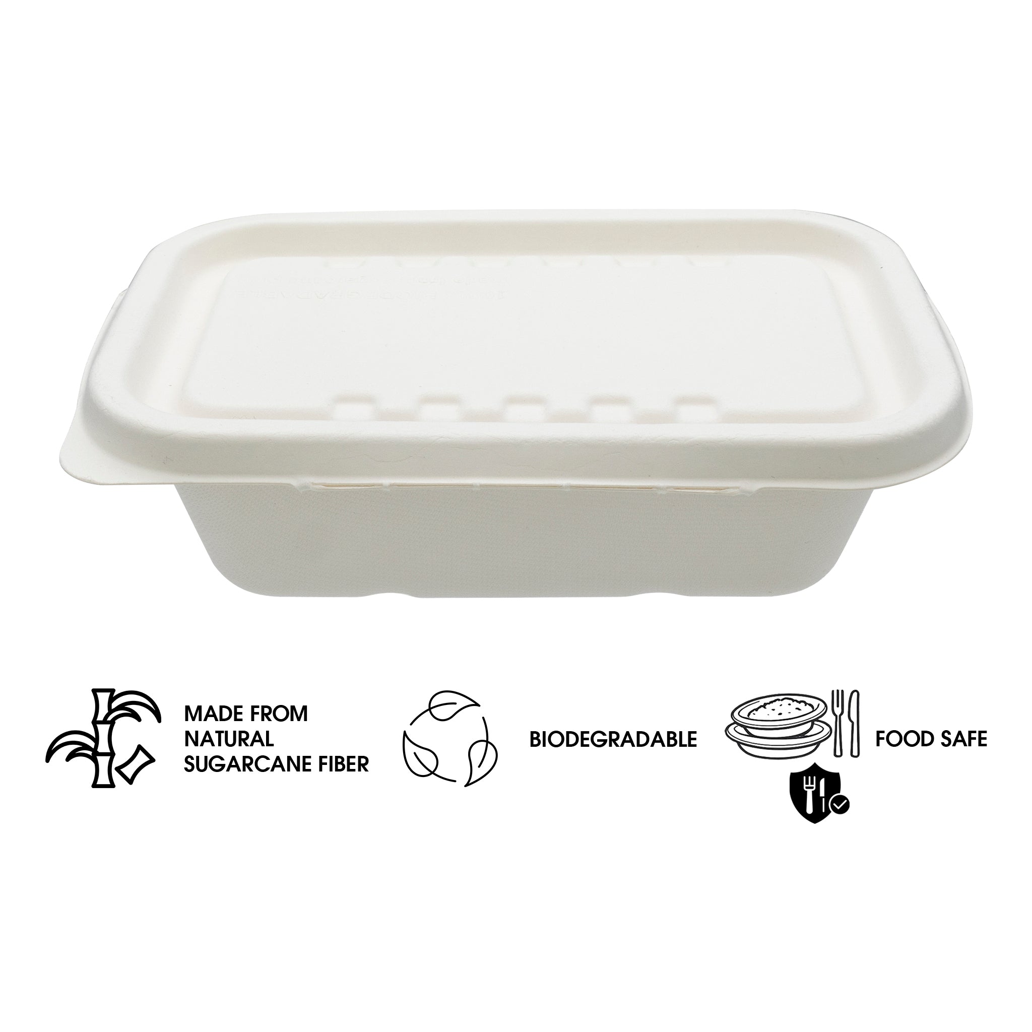 REGENT SUGARCANE FIBRE RECTANGULAR CONTAINER 750ML & LIDS, 20 PCS