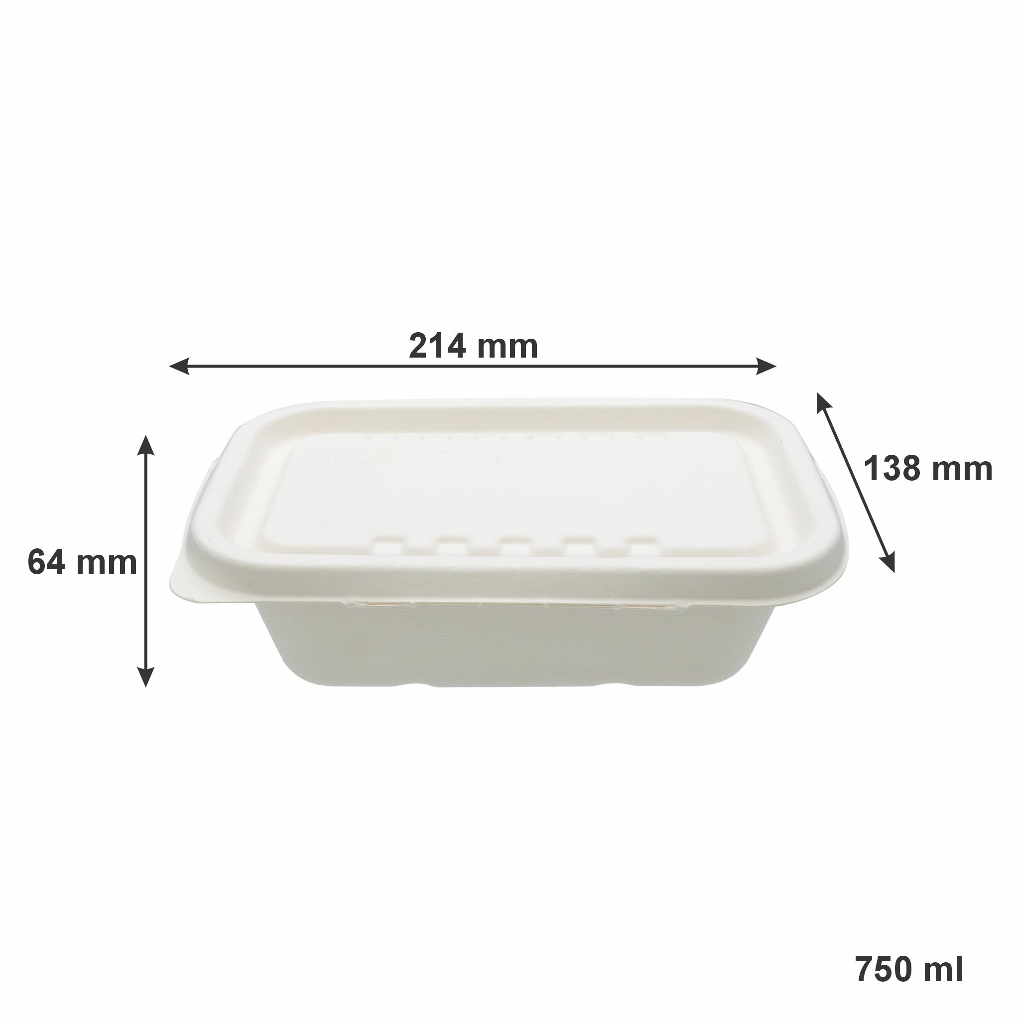 REGENT SUGARCANE FIBRE RECTANGULAR CONTAINER 750ML & LIDS, 20 PCS