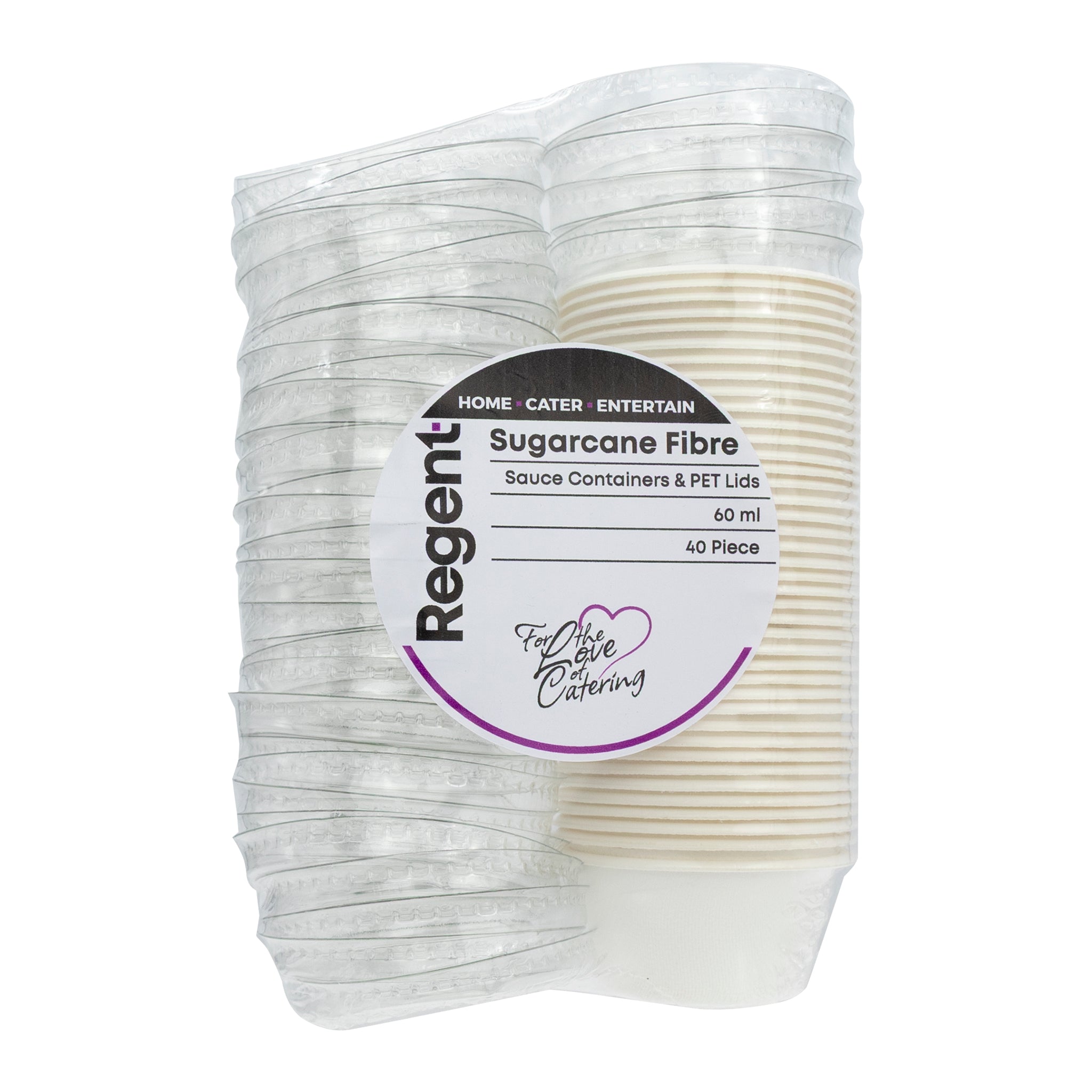 REGENT SUGARCANE FIBRE SAUCE CONTAINER 60ML & PET LIDS, 40 PCS