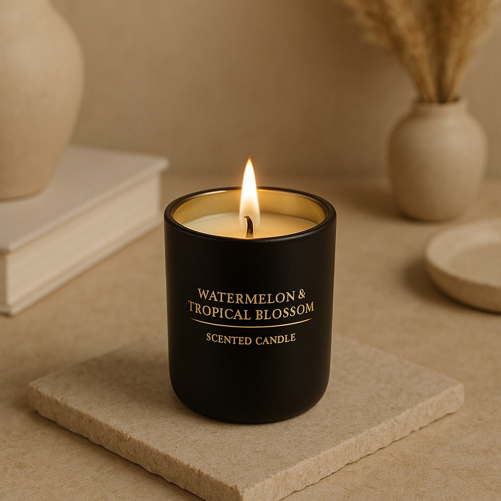 REGENT SCENTED CANDLE BLACK JAR SMALL, WATERMELON & TROPICAL BLOSSOM 130G