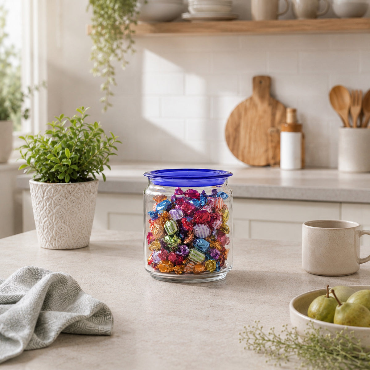 LUMINARC FLAT LID JAR BLUE, 750ML