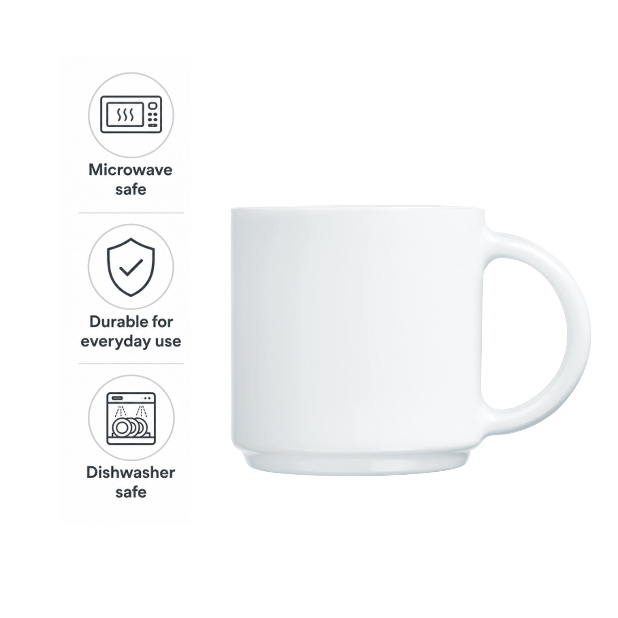 LUMINARC WHITE OPAL GLASS STACKING MUG, 340ML