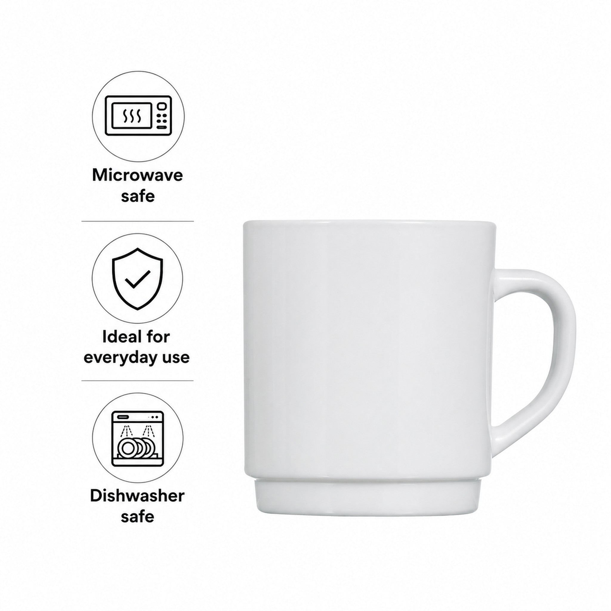 LUMINARC EVERYDAY WHITE OPAL GLASS CAN SHAPE STACKING MUG, 290ML