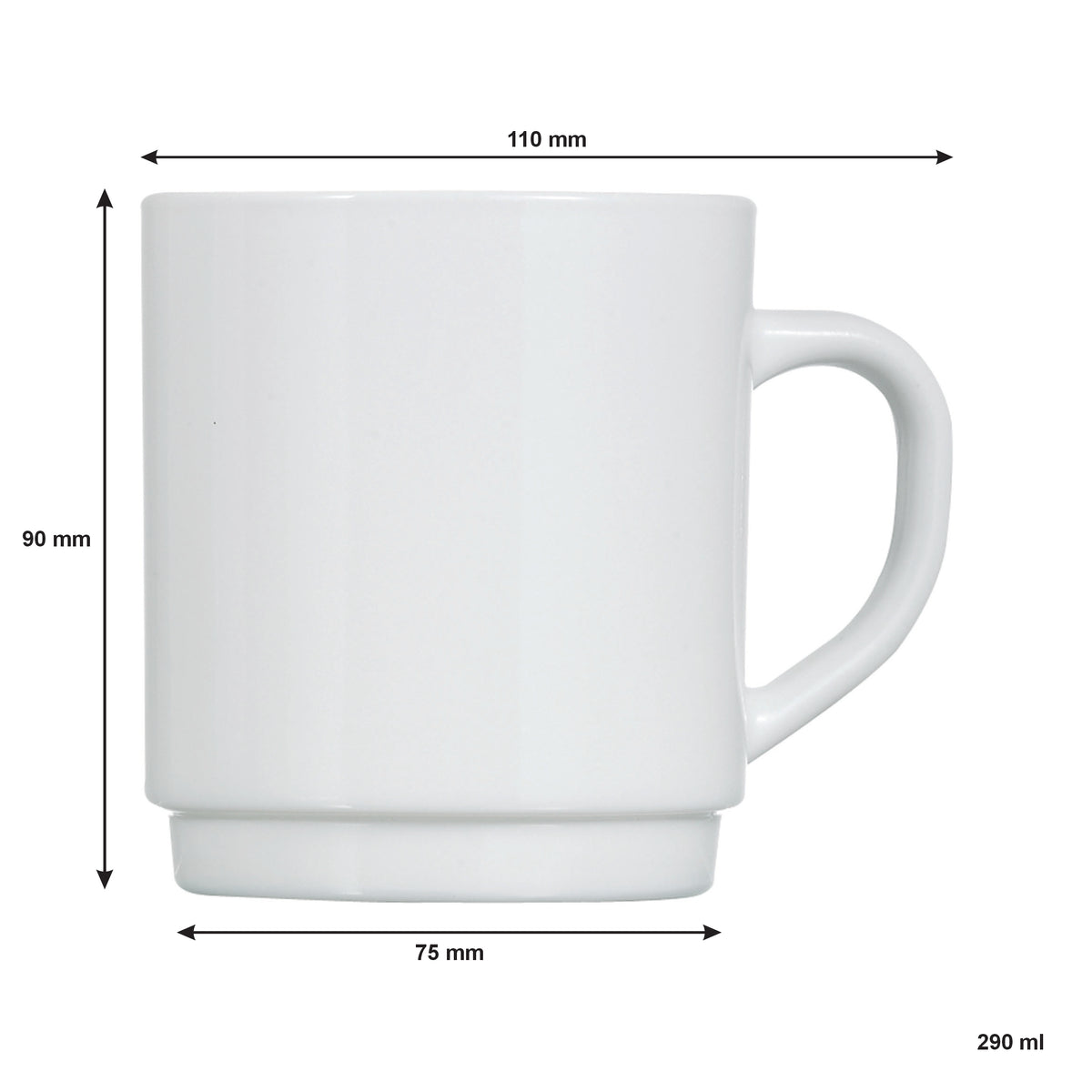 LUMINARC EVERYDAY WHITE OPAL GLASS CAN SHAPE STACKING MUG, 290ML