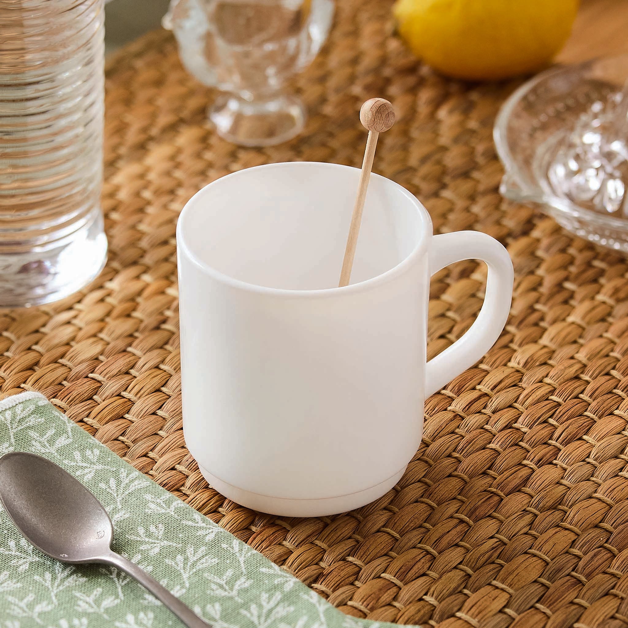 LUMINARC EVERYDAY WHITE OPAL GLASS CAN SHAPE STACKING MUG, 290ML
