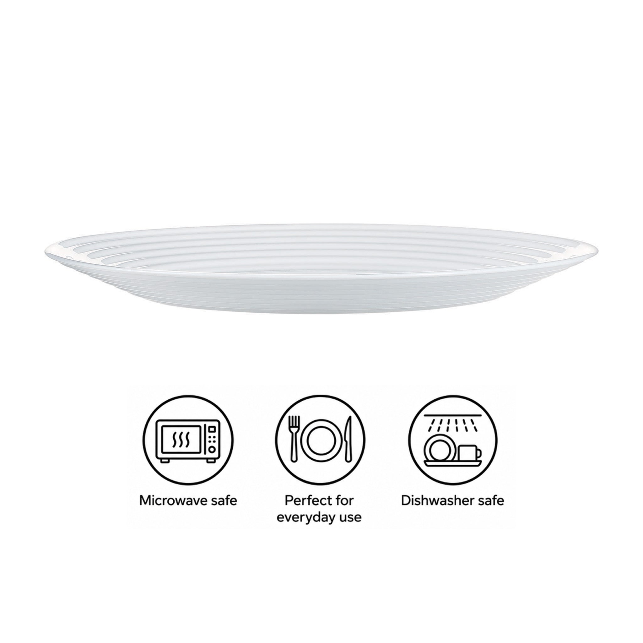 LUMINARC STAIRO WHITE OPAL TEMPERED GLASS LARGE DINNER PLATE, 270MM DIA