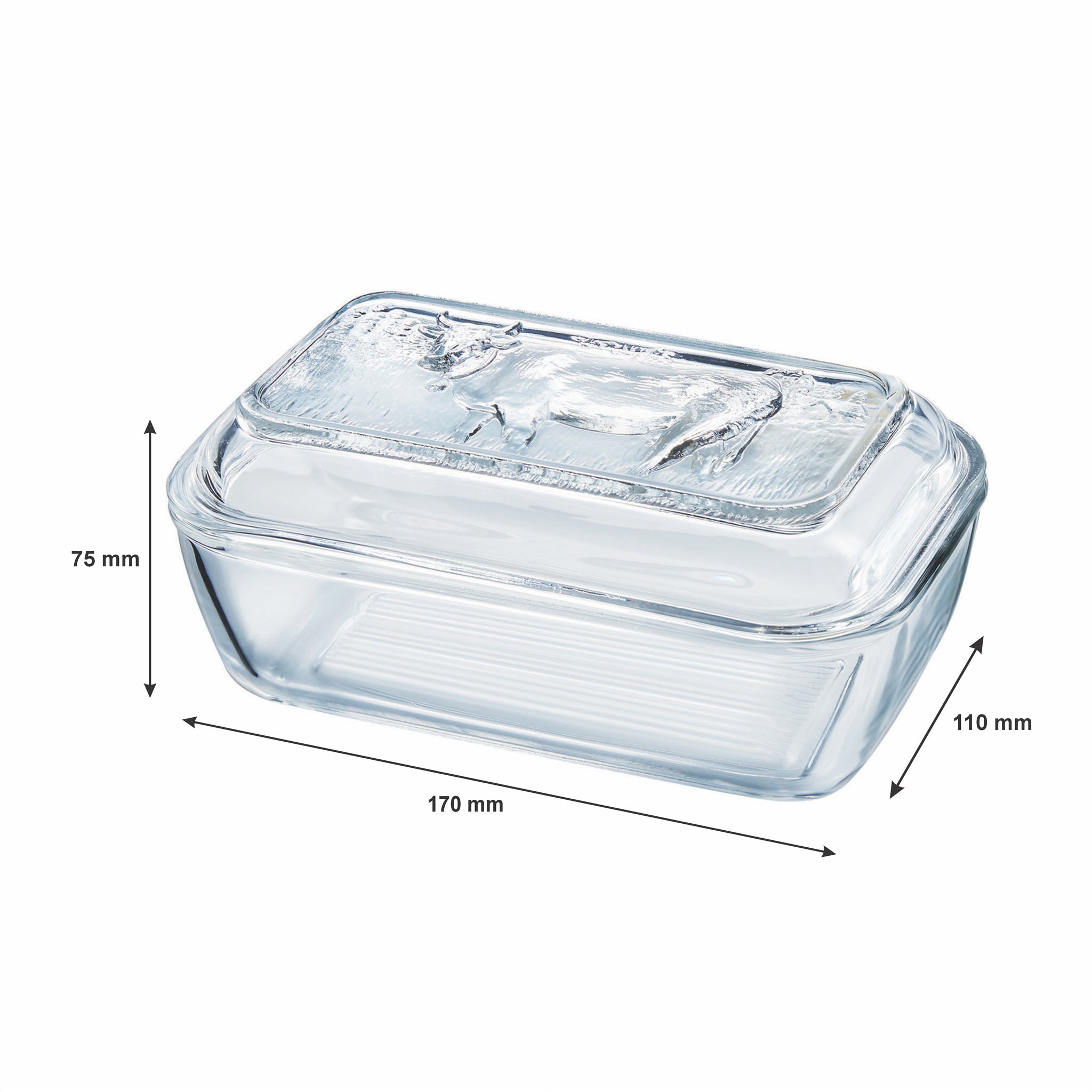 LUMINARC TEMPERED GLASS COW BUTTER DISH, 110X170MM