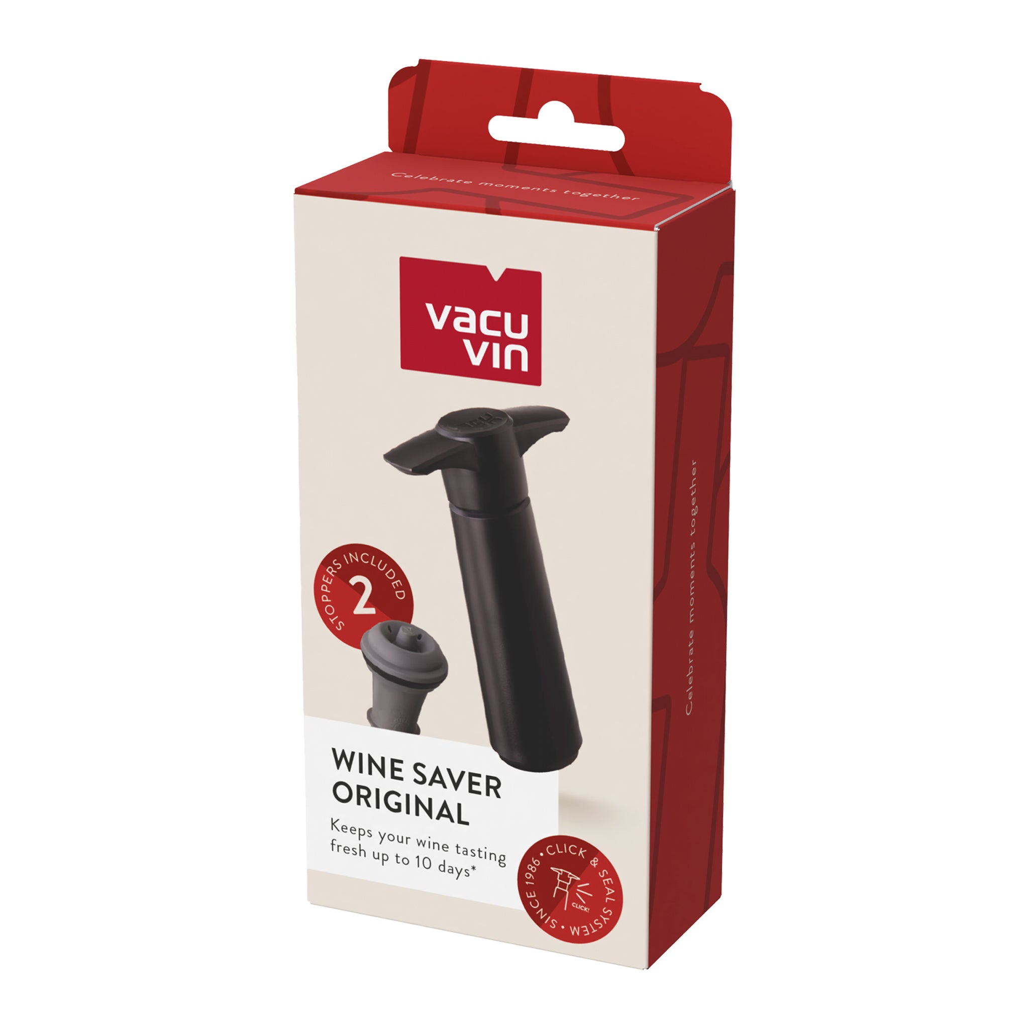 VACU VIN BLACK WINE SAVER, 1 PUMP + 2 WINE STOPPERS, 3PK GIFT SET