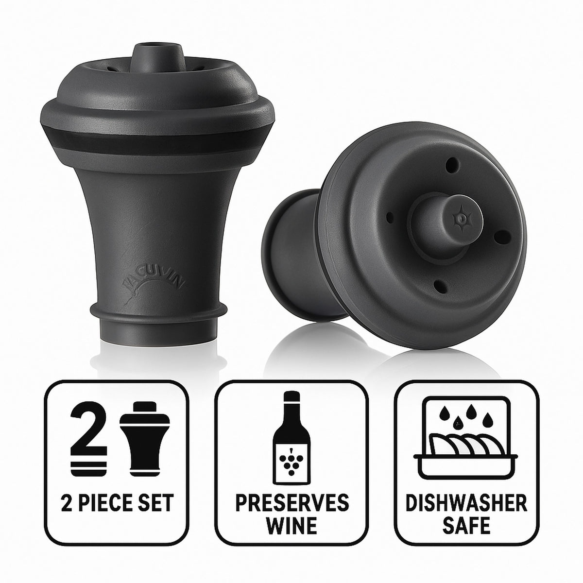 VACU VIN GREY VACUUM WINE STOPPERS 2PK SET
