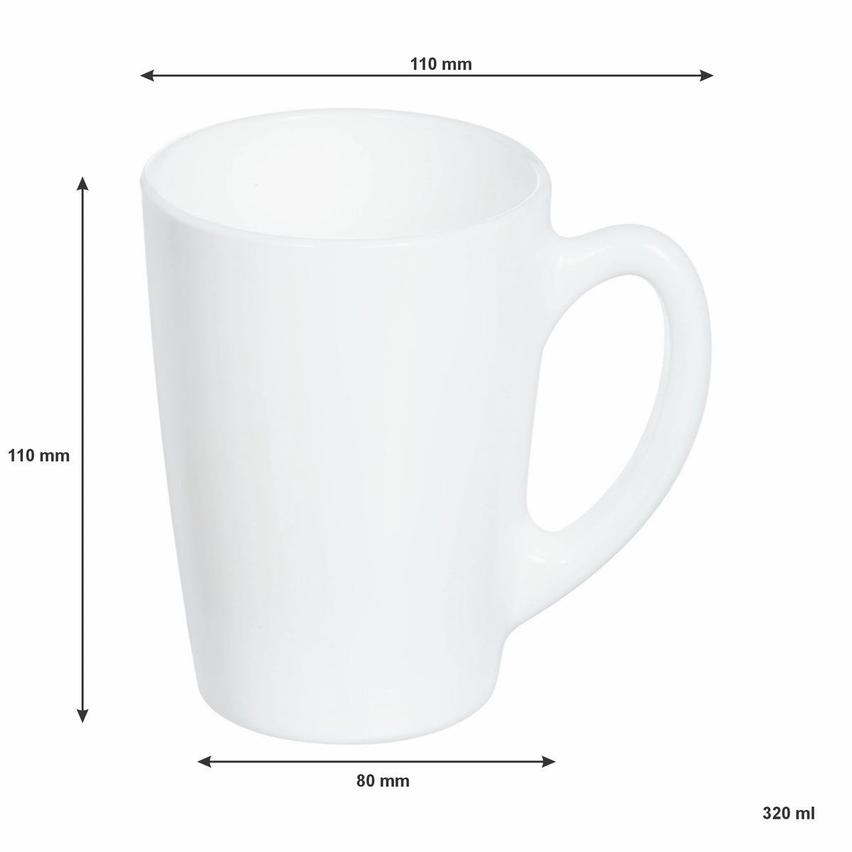 CONSOL WHITE OPAL GLASS BULLET SHAPE MUG, 320ML