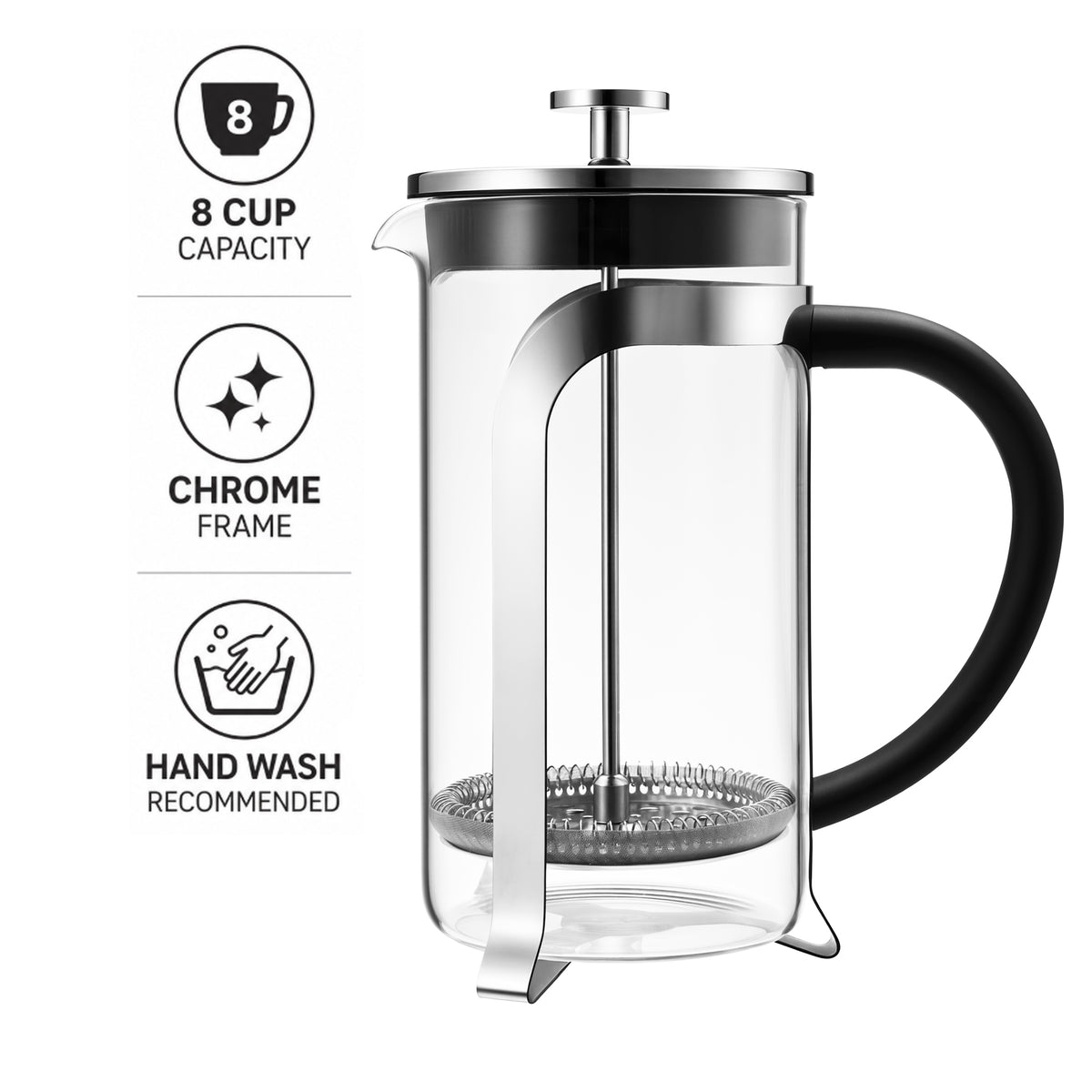 REGENT COFFEE PLUNGER 8 CUP WITH STAINLESS STEEL FRAME, 1L