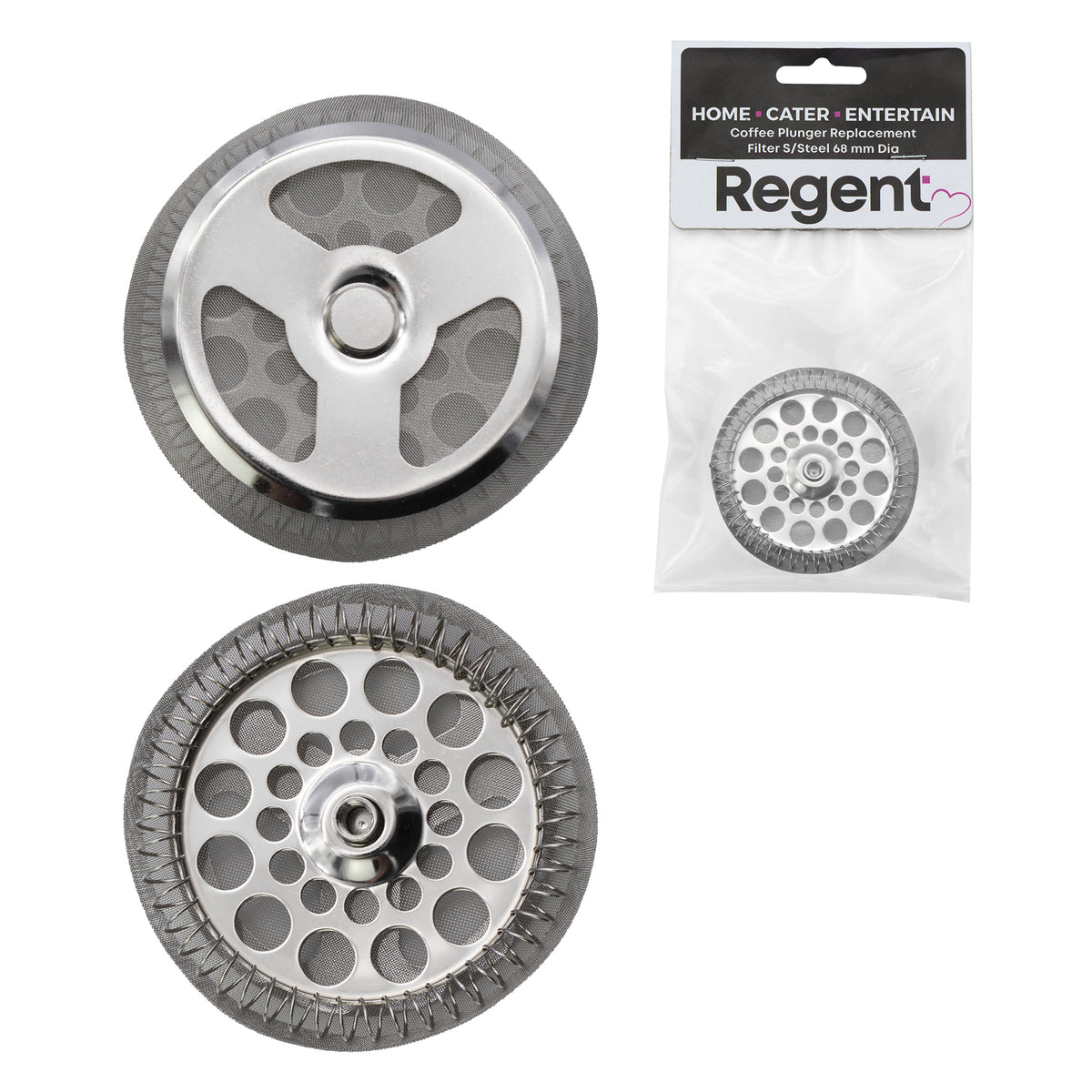 REGENT COFFEE PLUNGER 3 CUP REPLACEMENT FILTER ST STEEL, 68MM DIA
