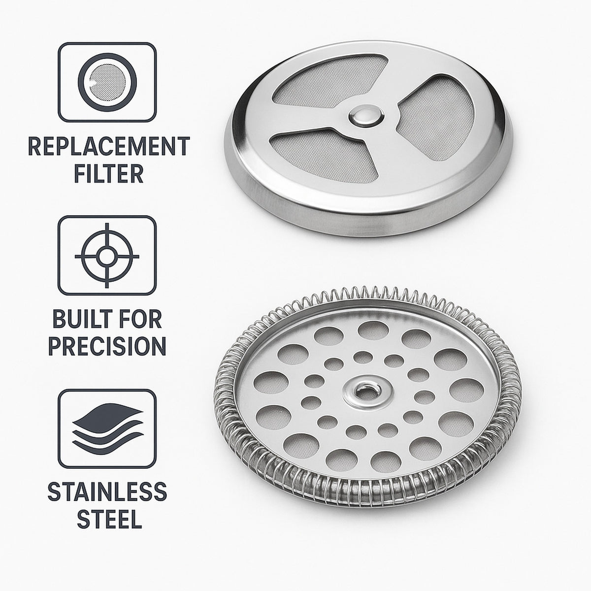 REGENT COFFEE PLUNGER 6 & 8 CUP REPLACEMENT FILTER ST STEEL, 90MM DIA