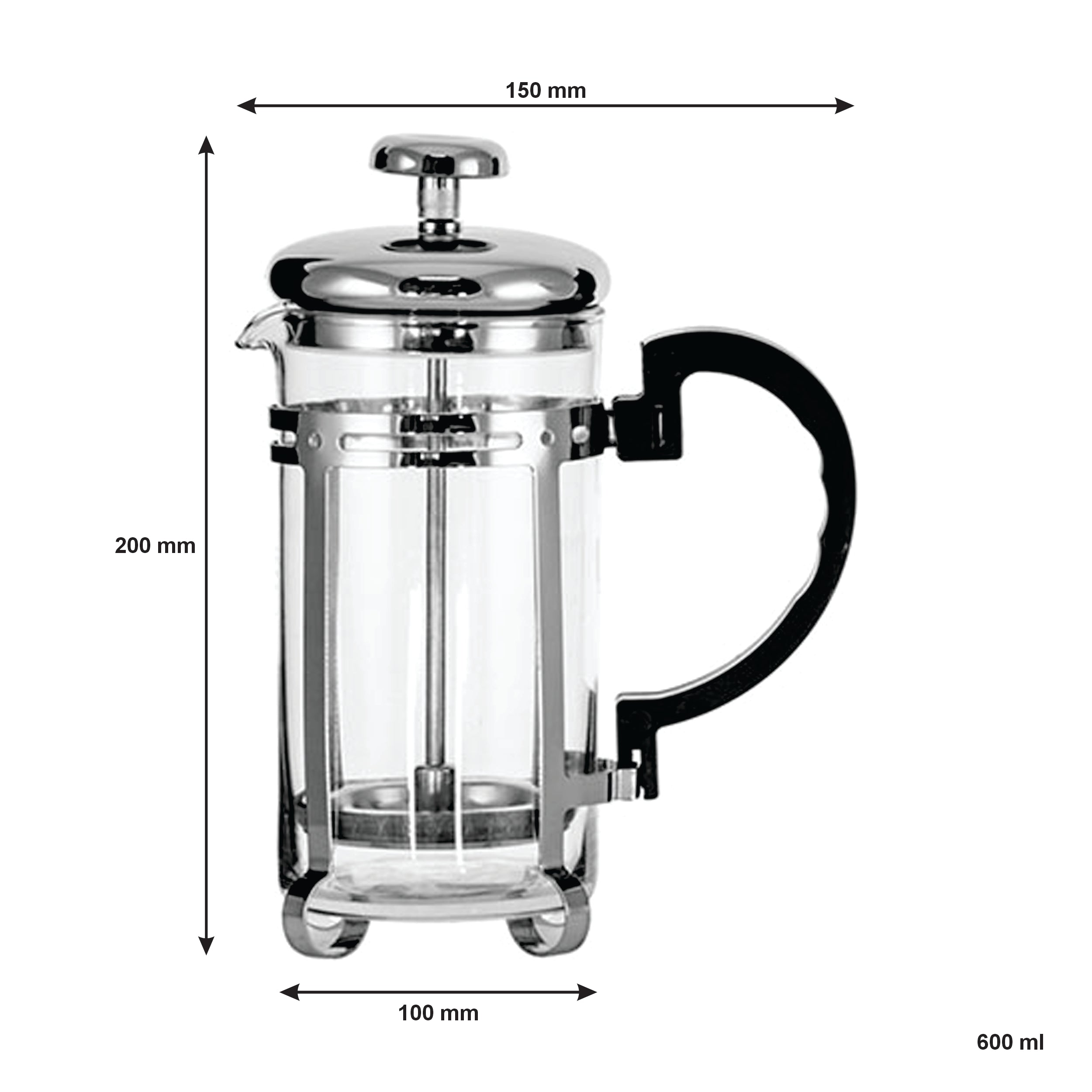 REGENT COFFEE PLUNGER 6 CUP WITH CHROME FRAME, 600ML