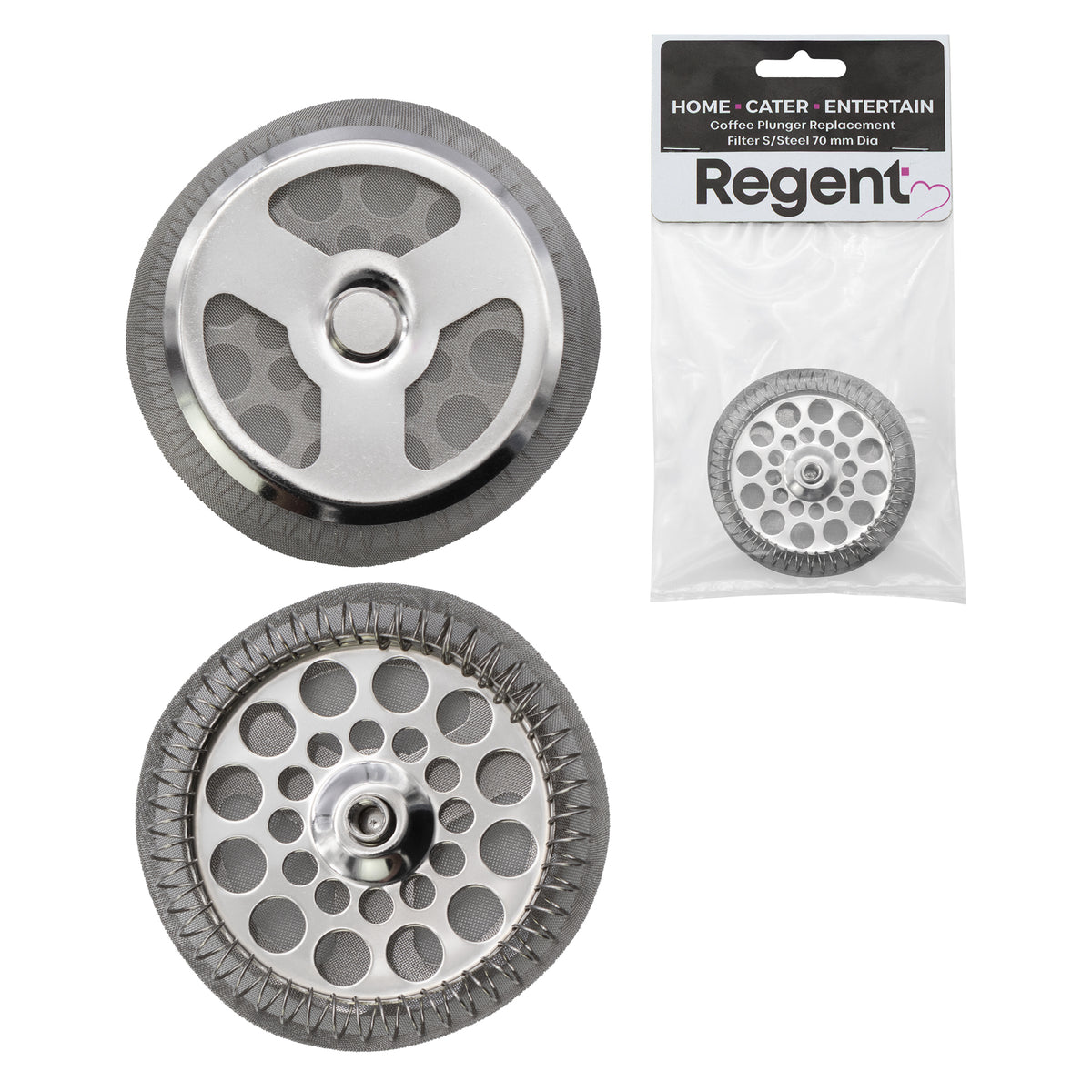 REGENT COFFEE PLUNGER 3 CUP DOUBLE WALLED ST STEEL REPLACEMENT FILTER, 70MM DIA