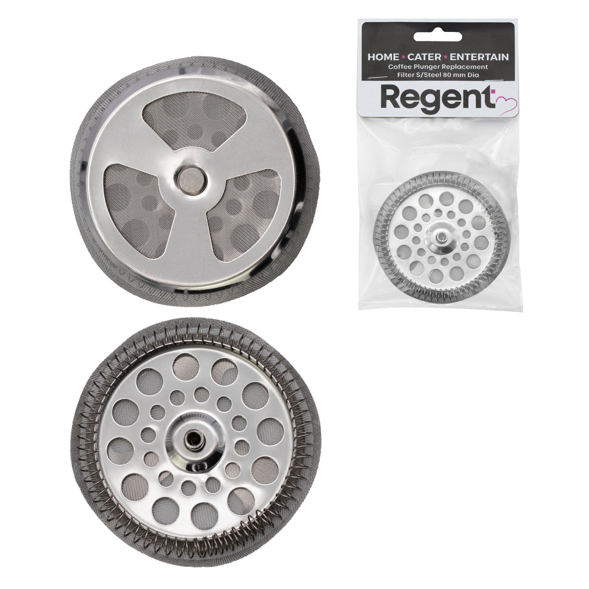 REGENT COFFEE PLUNGER 6 CUP DOUBLE WALLED ST STEEL REPLACEMENT FILTER, 80MM DIA