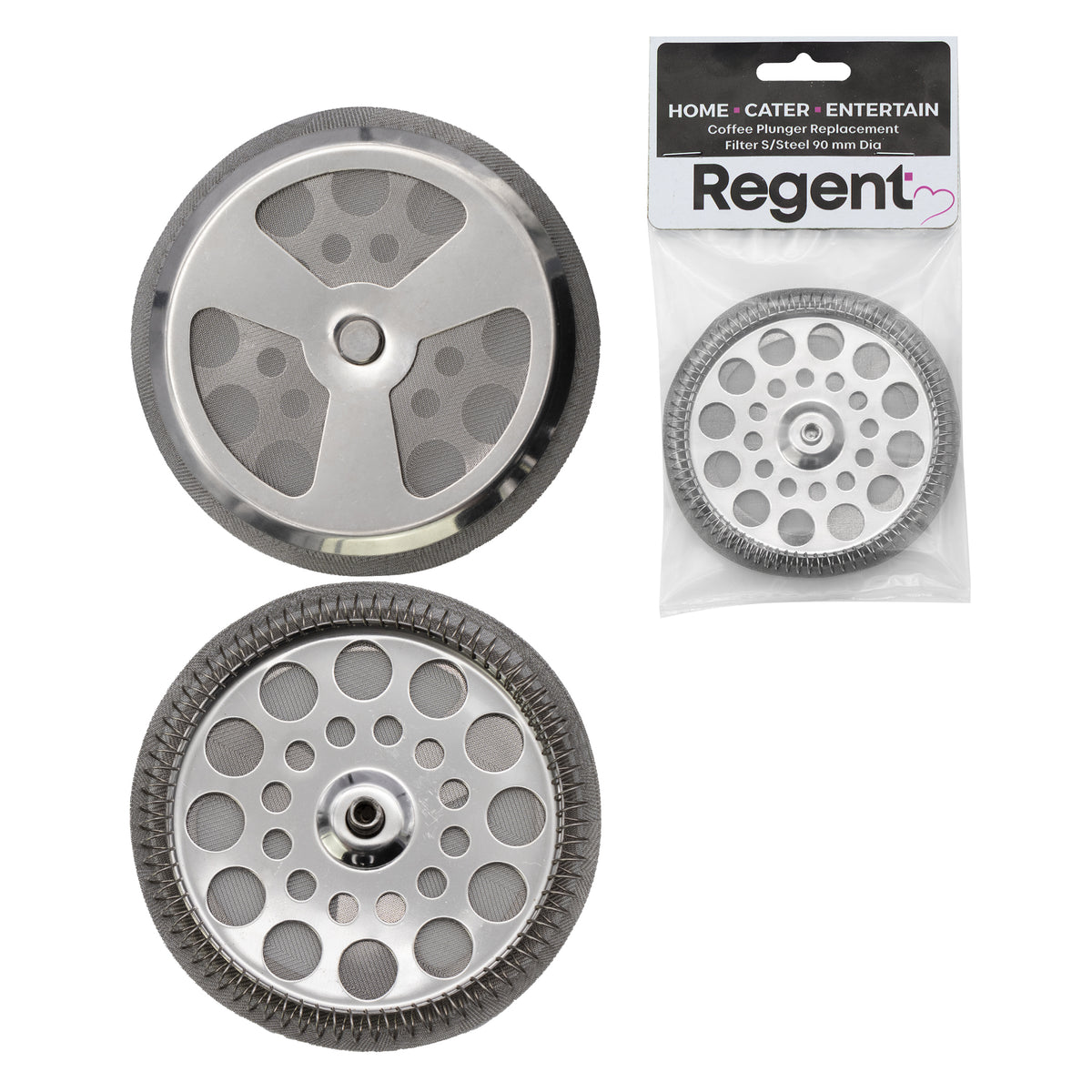 REGENT COFFEE PLUNGER 8 CUP DOUBLE WALLED ST STEEL REPLACEMENT FILTER, 90MM DIA
